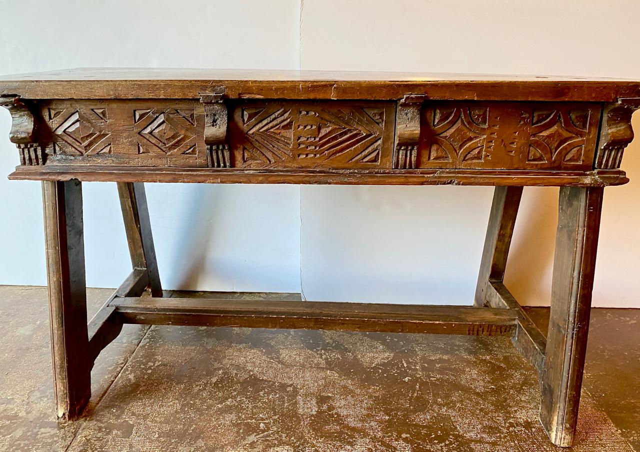 Wood Spanish Colonial Writing Table/Console, circa 18th-19th Century For Sale