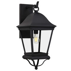 Spanish Colonial Style Wrought Iron Exterior Lantern with bell-curved lid