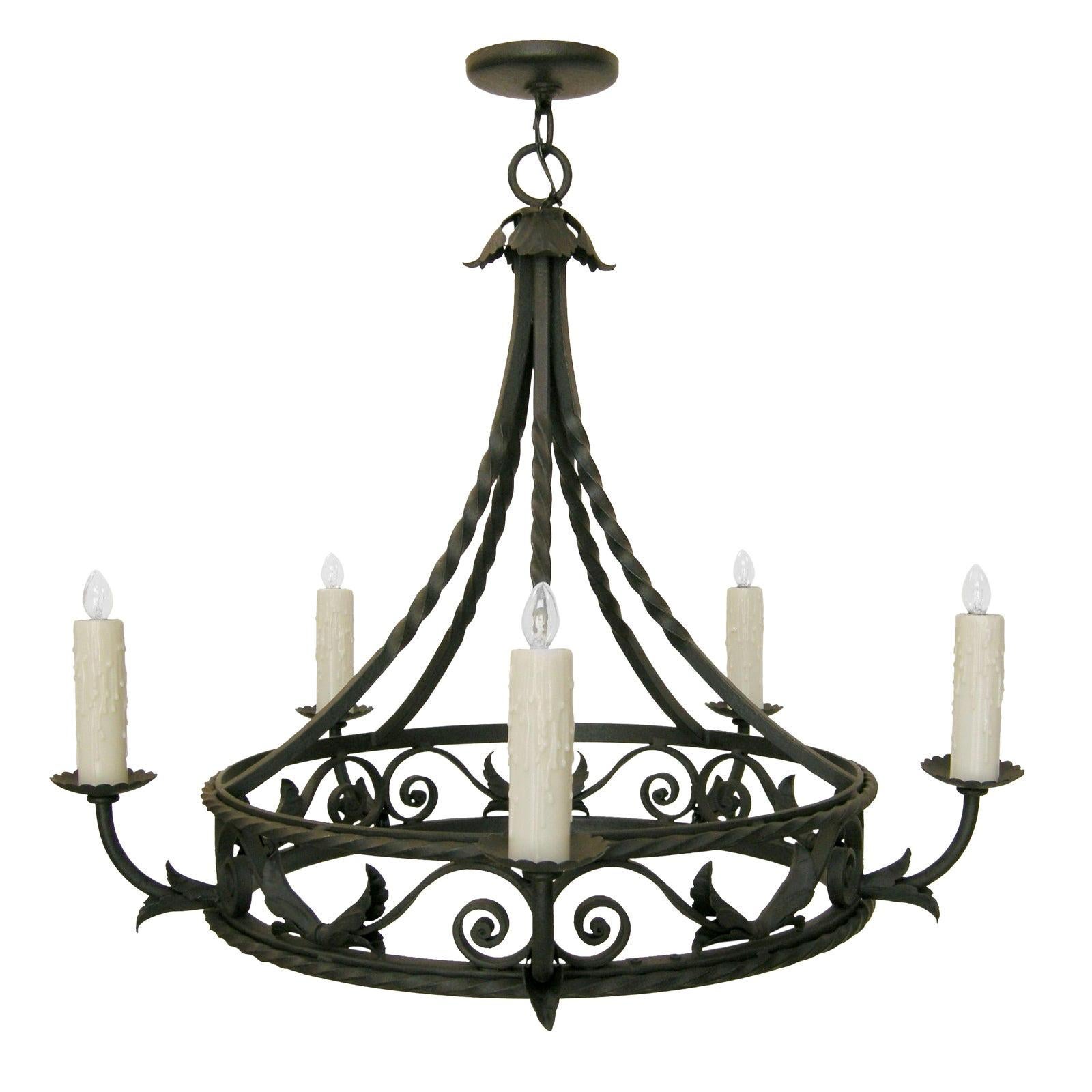 Spanish Colonial Wrought Iron Five-Light Chandelier by Randy Esada