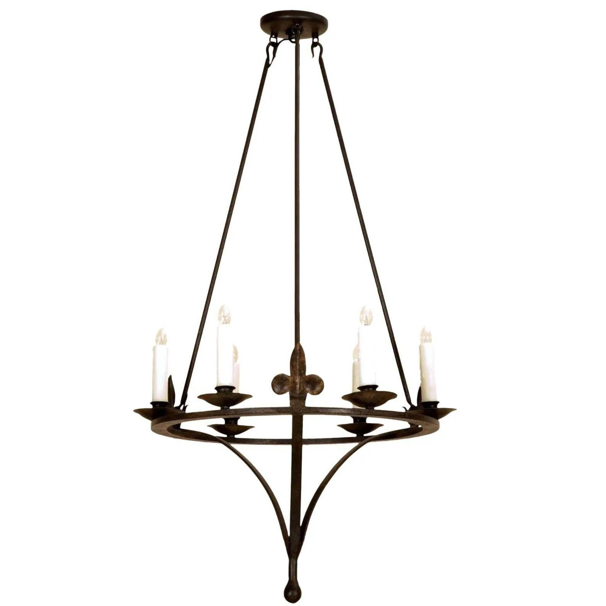 Spanish Colonial Wrought Iron Six Light Chandelier by Randy Esada

Additional information: 
Materials: Lights, Wrought Iron
Color: Black
Brand: Randy Esada Designs for Prospr
Designer: Randy Esada Designs for Prospr
Period: 2010s
Styles: French