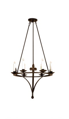 Lustre colonial espagnol à six lumières en fer forgé, par Randy Esada