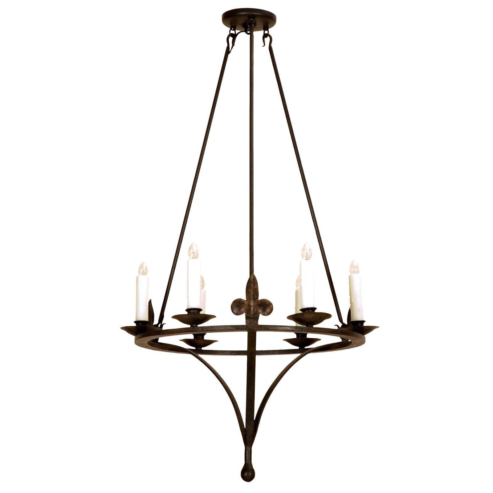 American Spanish Colonial Wrought Iron Six-Light Chandelier by Randy Esada