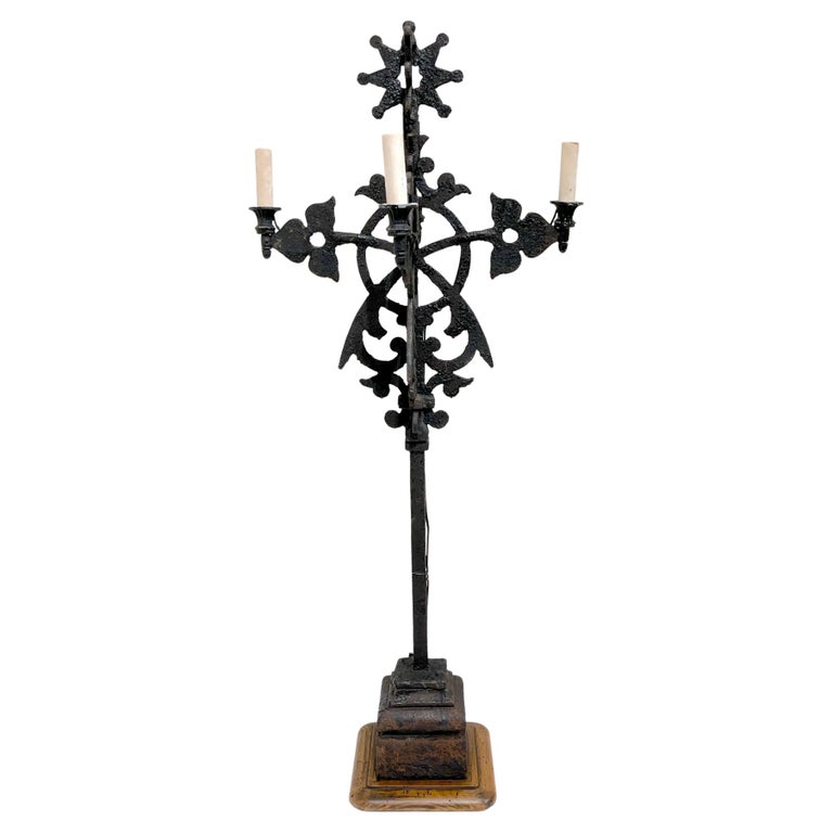 Spanish Colonial Wrought Iron Sunburst Motif FourLight Candelabra