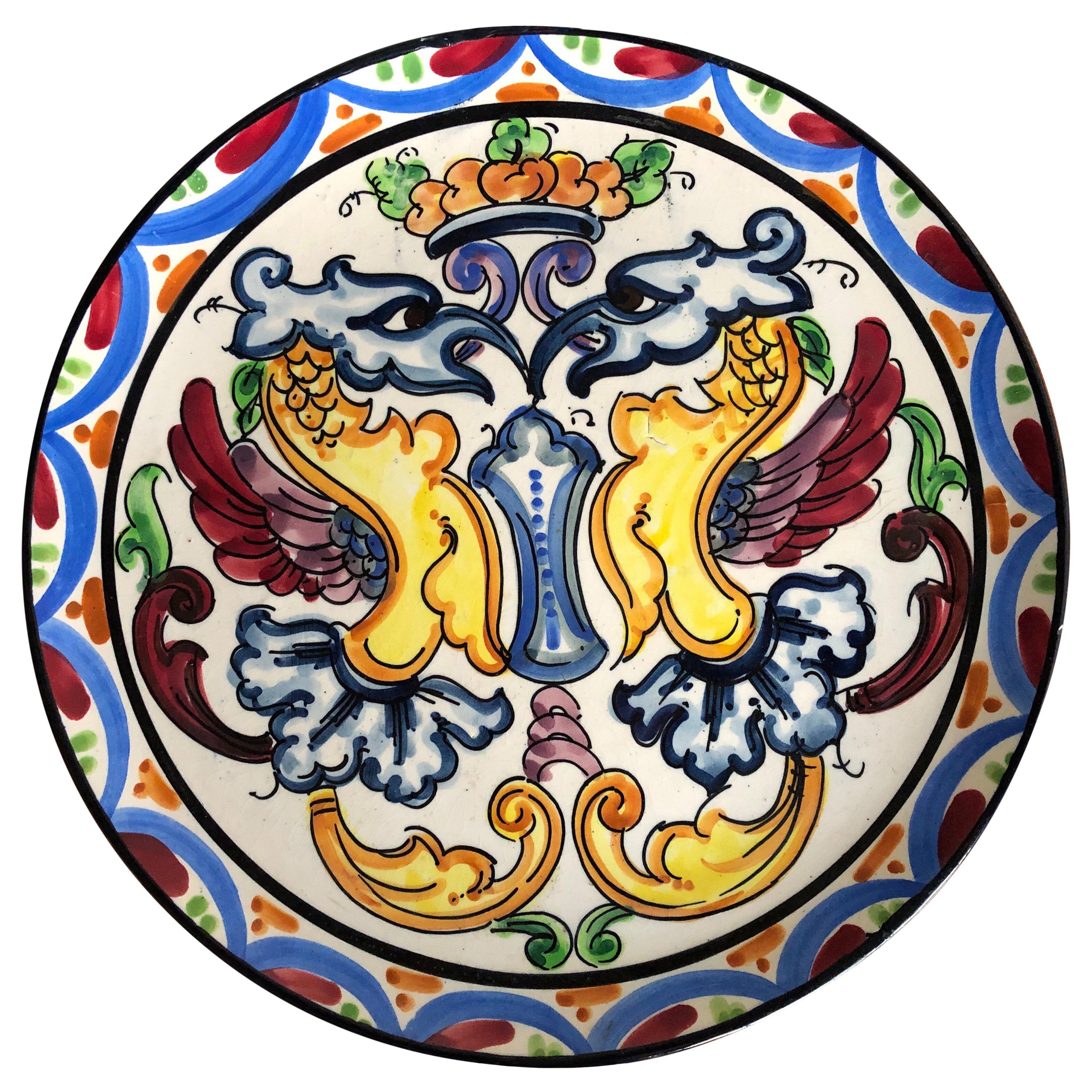 Spanish Colorful Ceramic Majolica Handmade Plate, Signed P.Zouilly, Spain SALE