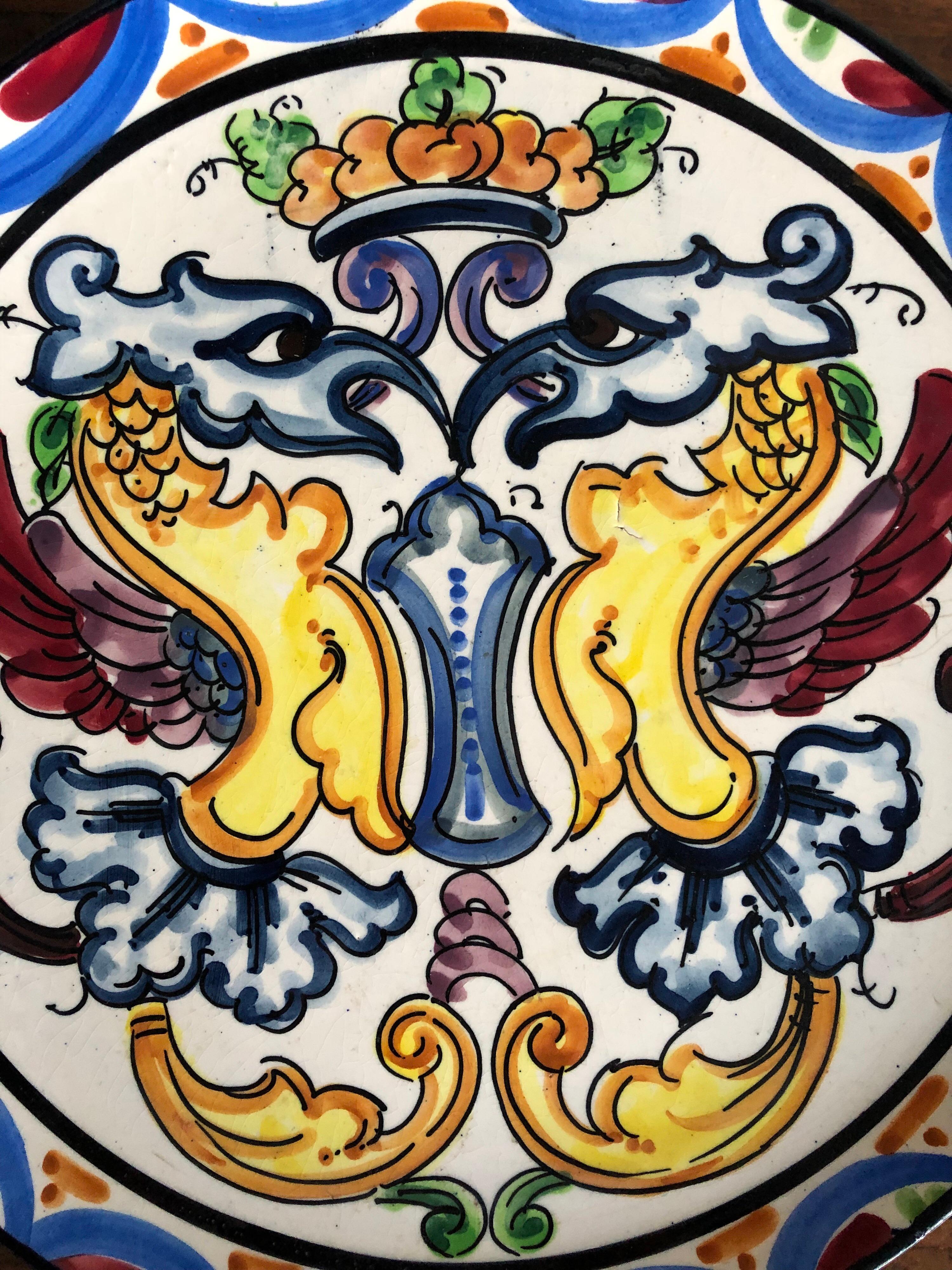 Spanish colorful ceramic Majolica handmade plate, Signed P.Zouilly.