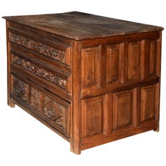 Used Spanish chest of drawers for Sacristy-Use, Walnut, Iron, 17th Century