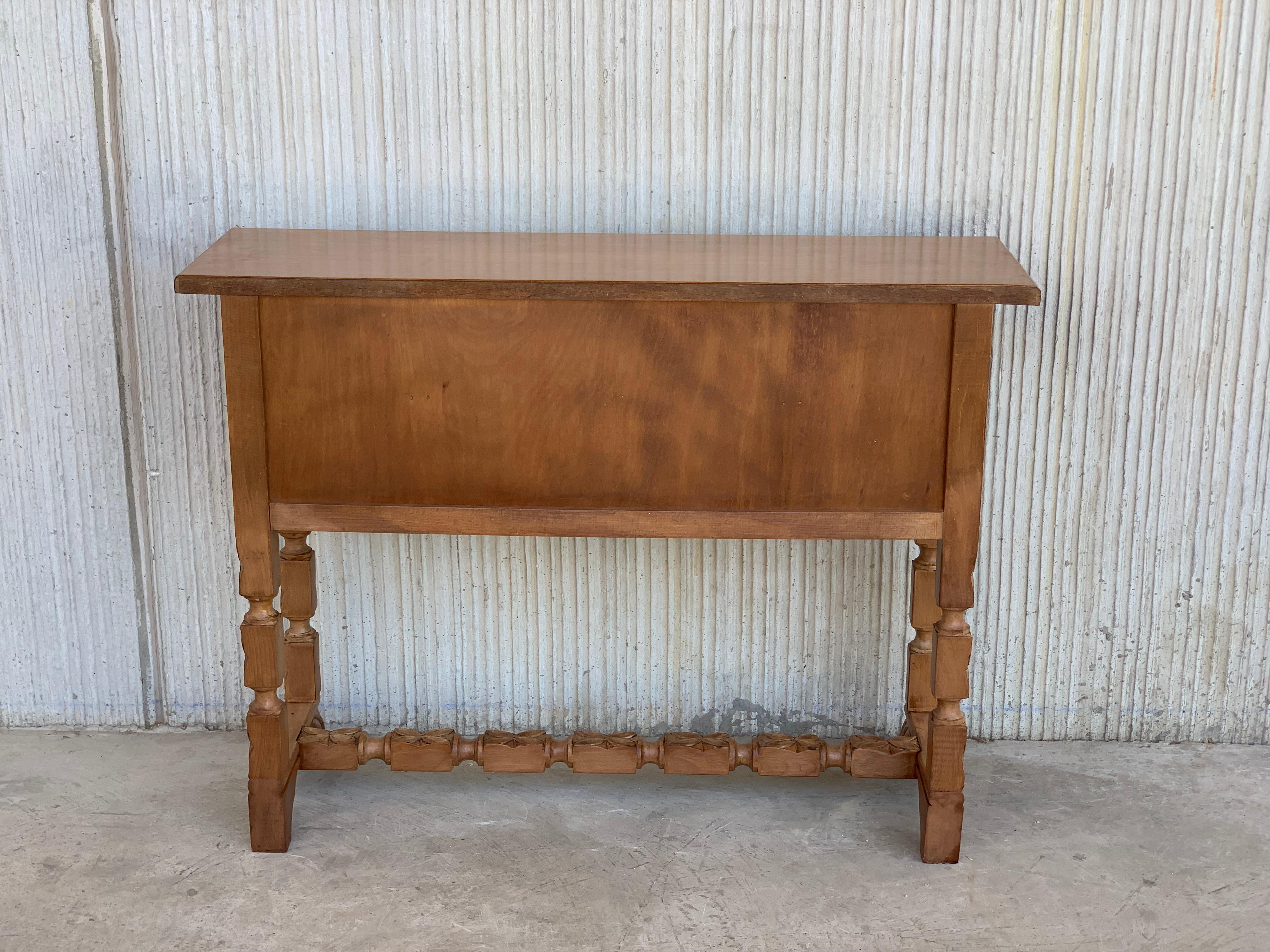 Iron Spanish Console Chest Table with Four Carved Drawers and Original Hardware