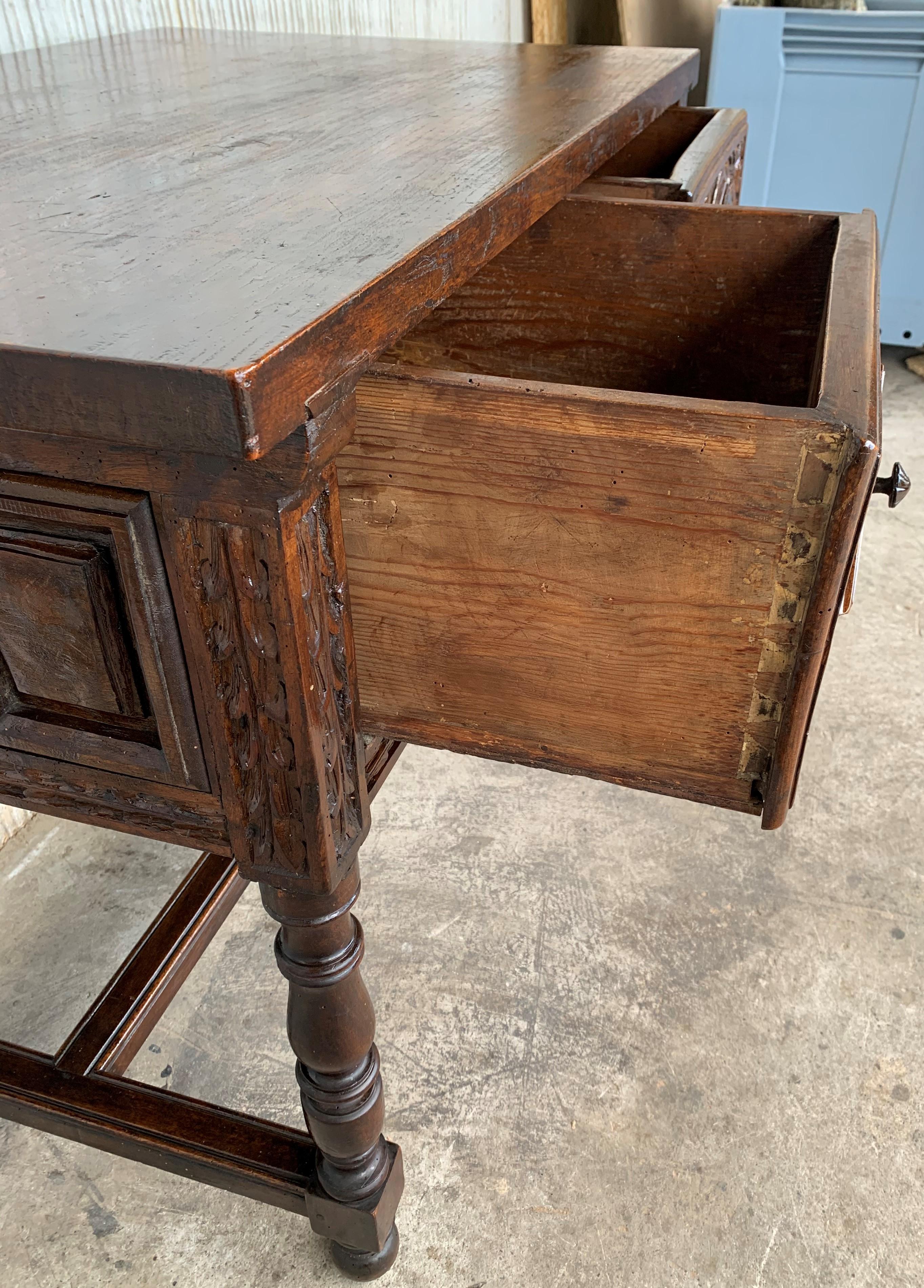 Spanish Console Chest Table with Two Carved Drawers and Original Hardware 6