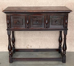 Spanish Console Chest Table with Two Carved Drawers and Original Hardware