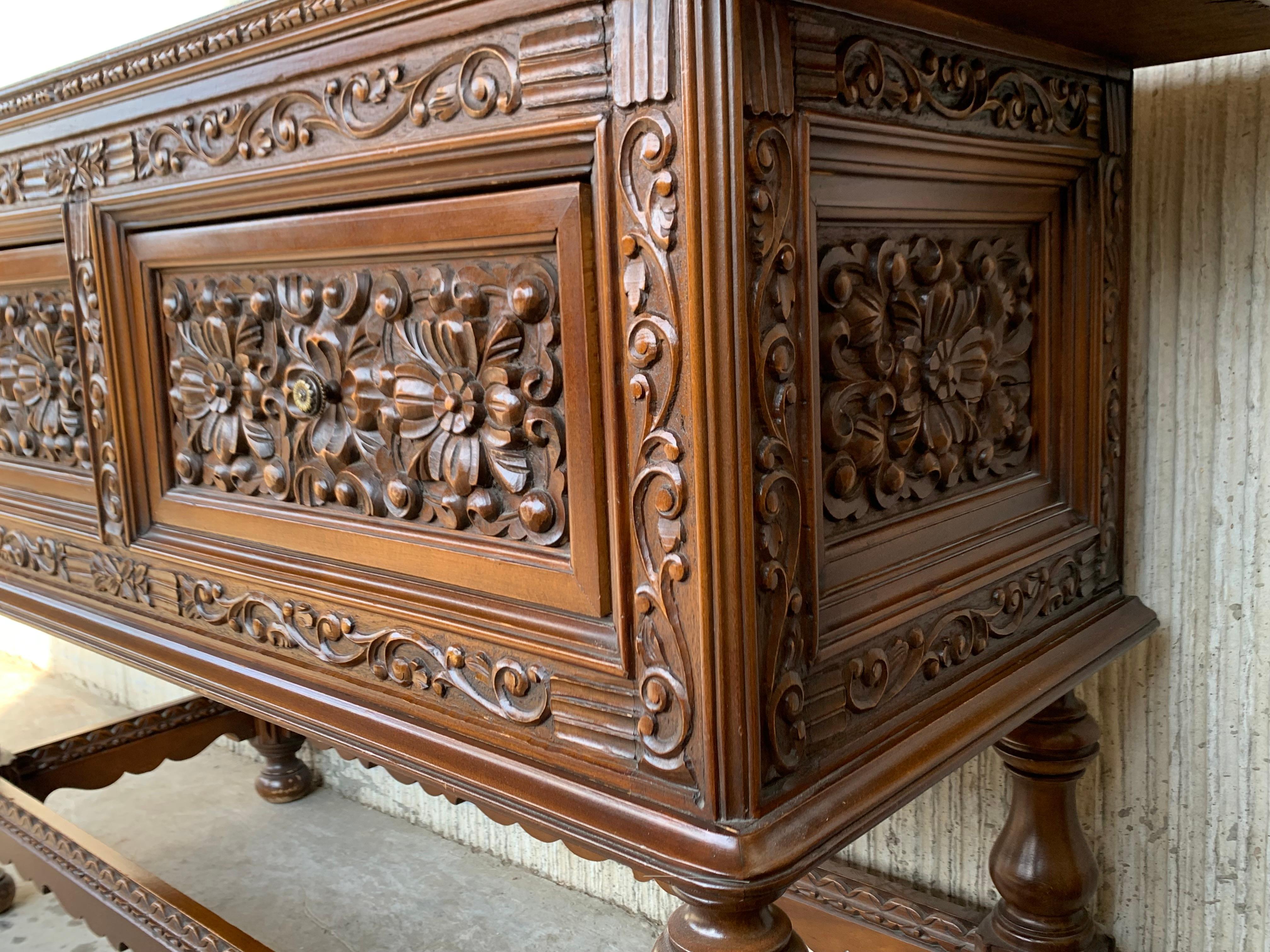 Spanish Console Chest Table with Two Carved Drawers and Original Hardware 2