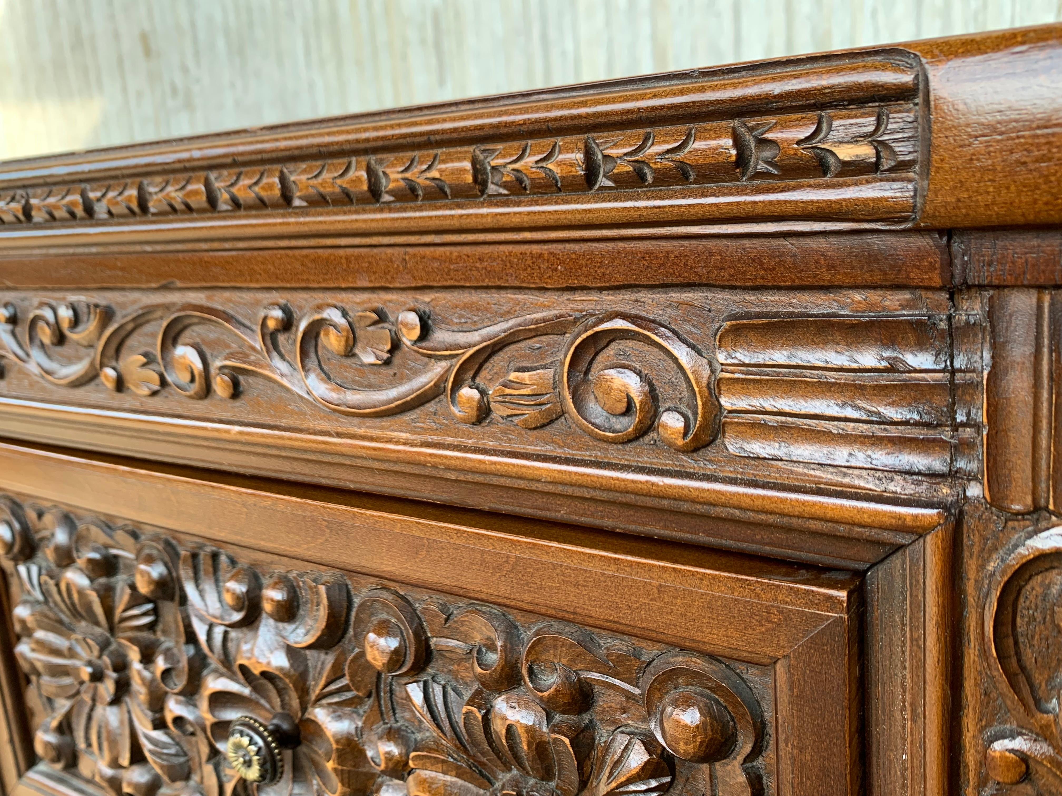 Spanish Console Chest Table with Two Carved Drawers and Original Hardware 3