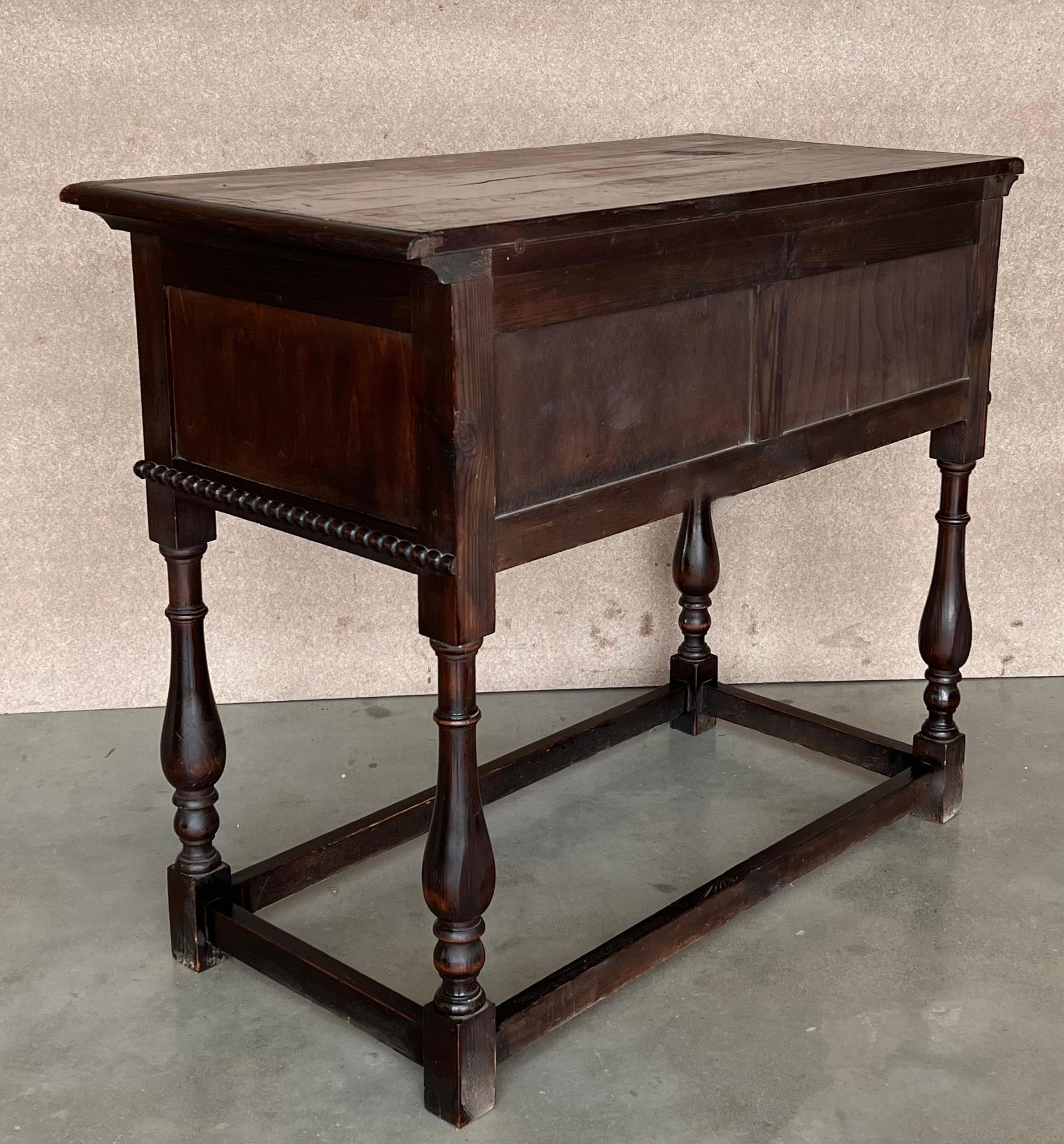 Spanish Console Chest Table with Two Carved Drawers and Original Hardware For Sale 3
