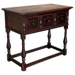 Spanish Console Chest Table with Two Carved Drawers and Original Hardware