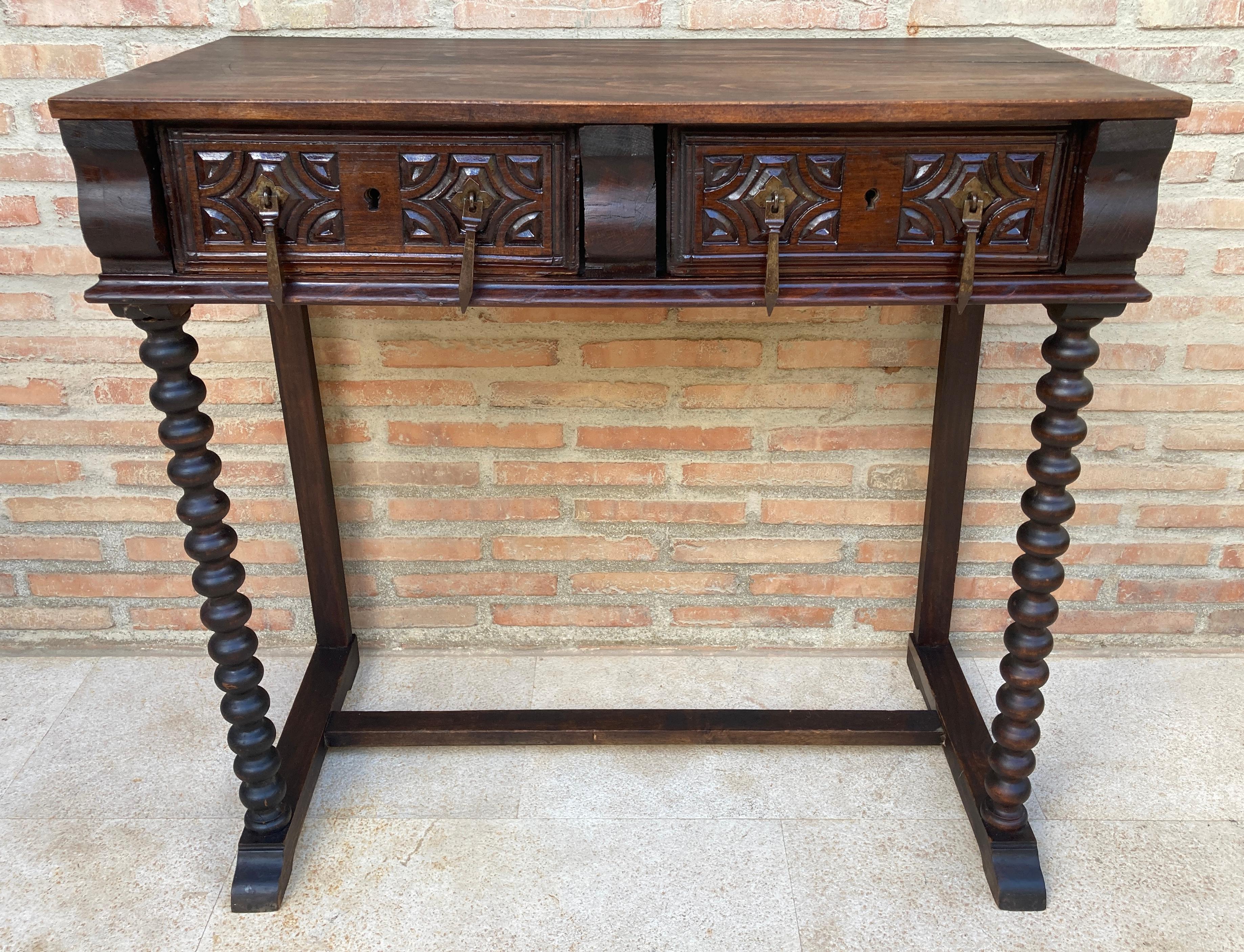 Baroque Spanish Console or Desk Table with Drawers and Solomonic Legs