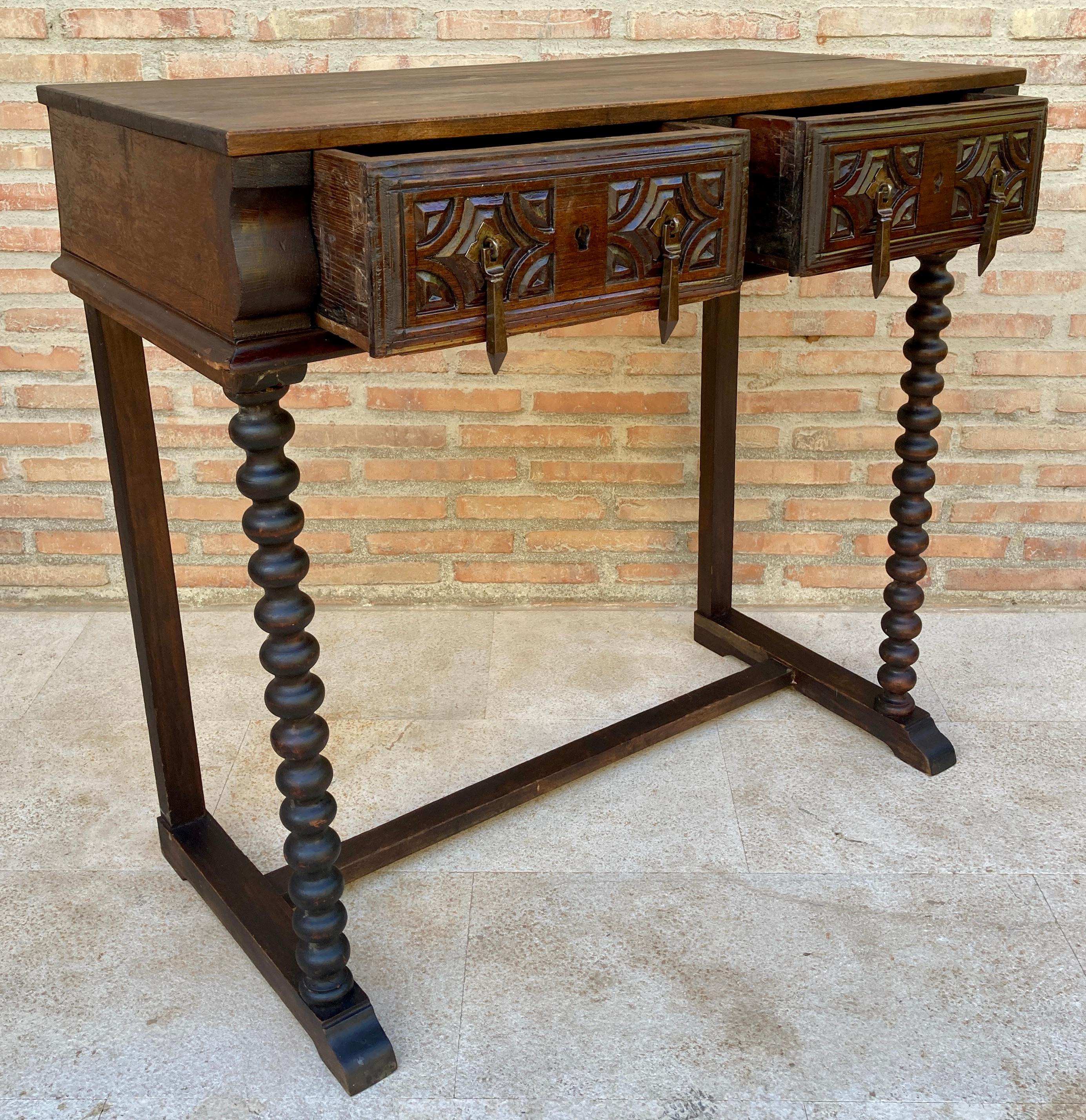 Spanish Console or Desk Table with Drawers and Solomonic Legs 2