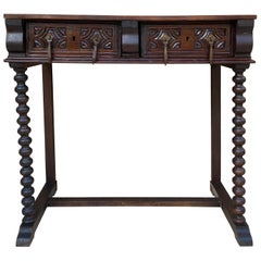 Spanish Console or Desk Table with Drawers and Solomonic Legs