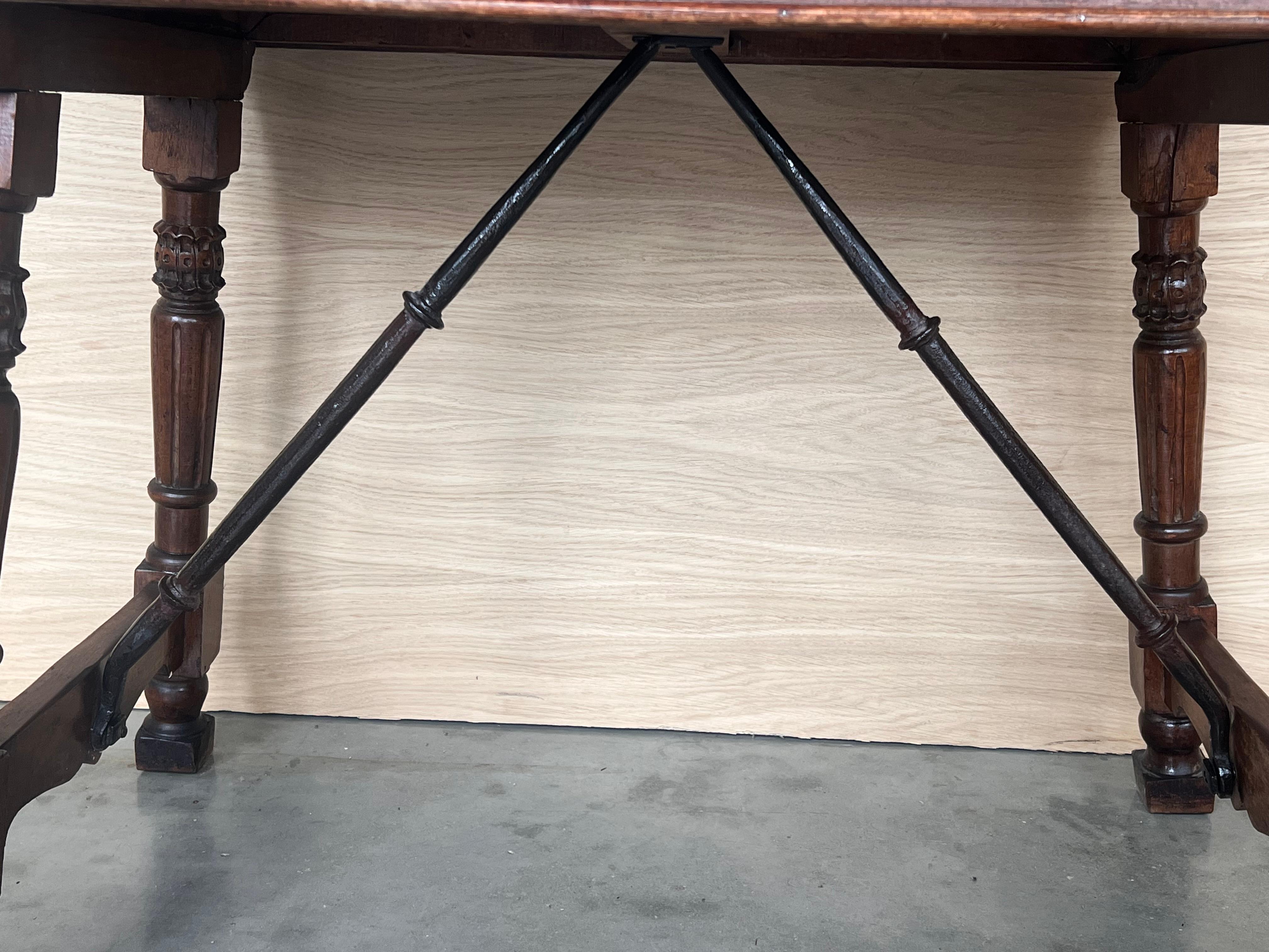 Spanish Console or Side Table with Two Carved sides and Iron Stretcher For Sale 6