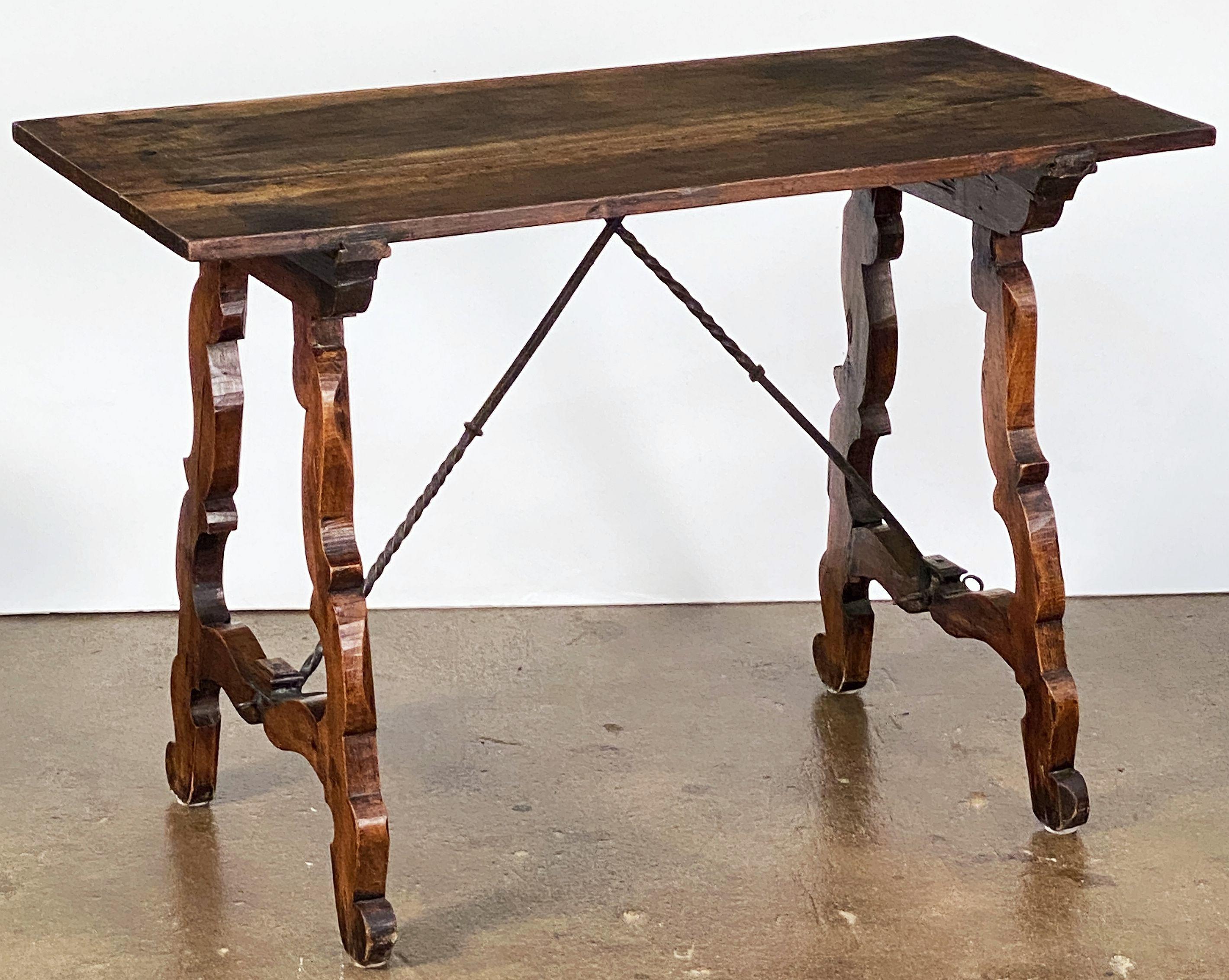 Spanish Console or Trestle Table of Patinated Walnut with Metal Strap Supports For Sale 5