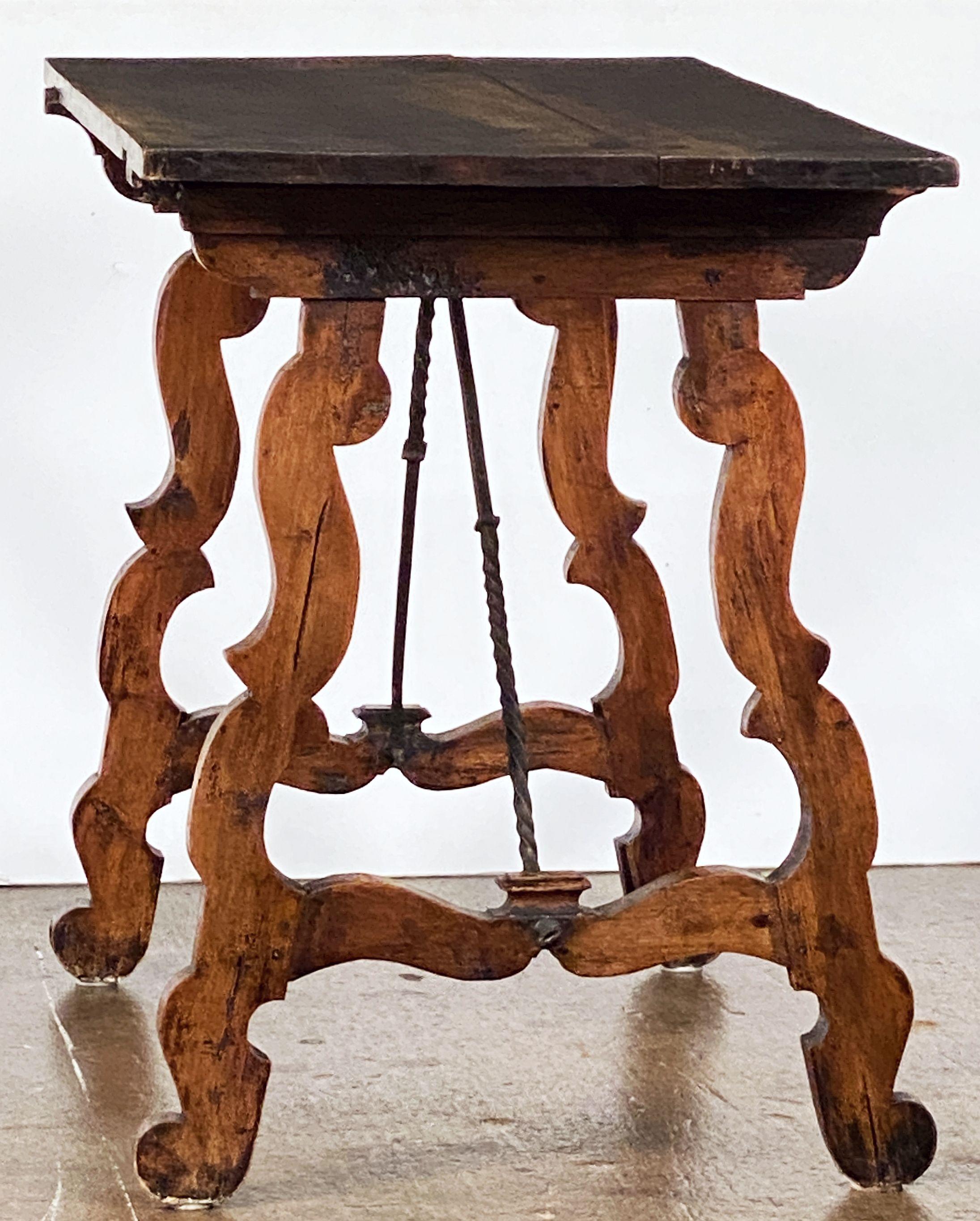 Spanish Console or Trestle Table of Patinated Walnut with Metal Strap Supports For Sale 6