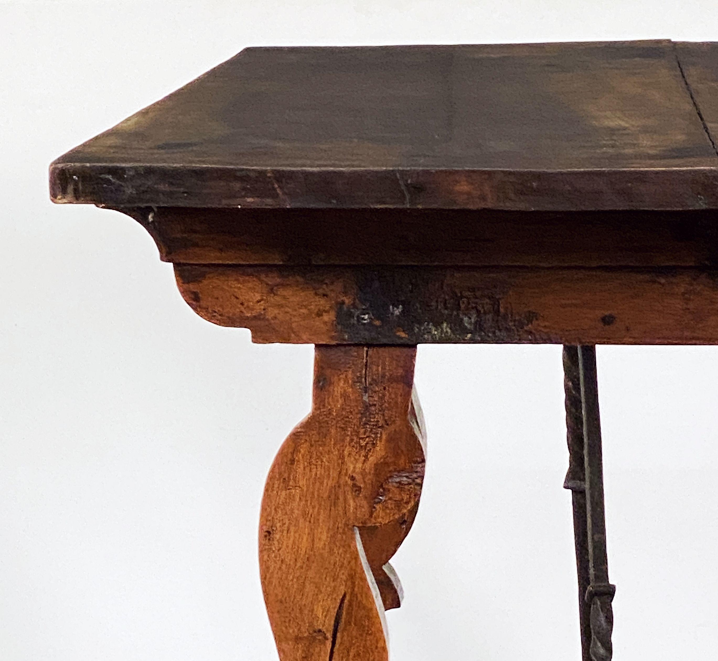 Spanish Console or Trestle Table of Patinated Walnut with Metal Strap Supports For Sale 7