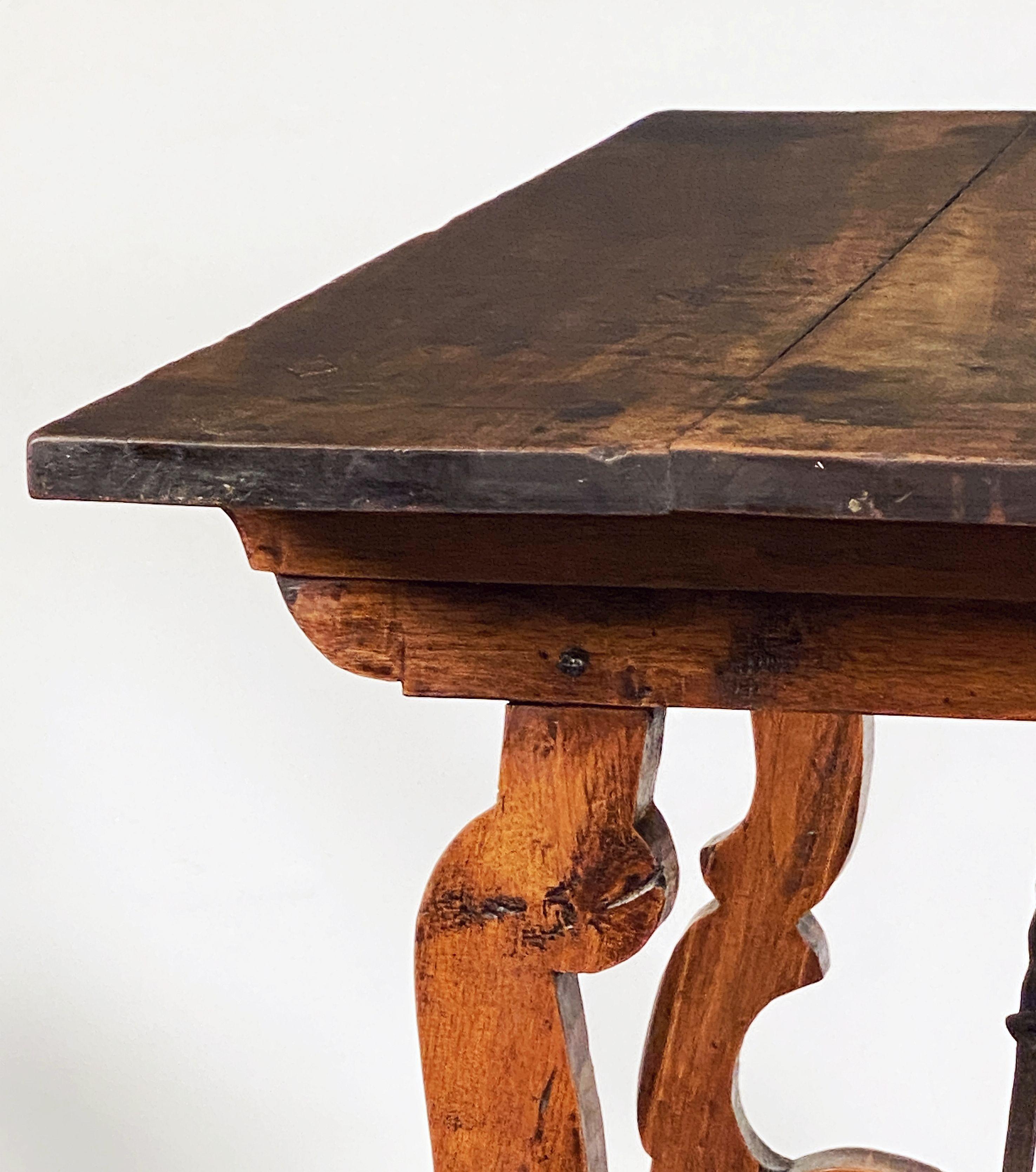 Spanish Console or Trestle Table of Patinated Walnut with Metal Strap Supports For Sale 12