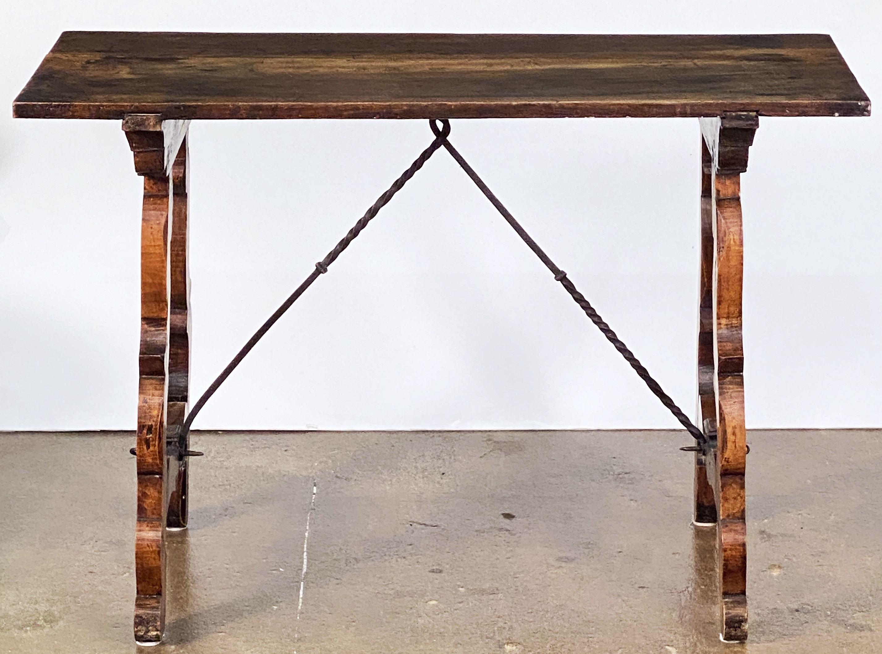Spanish Console or Trestle Table of Patinated Walnut with Metal Strap Supports For Sale 13