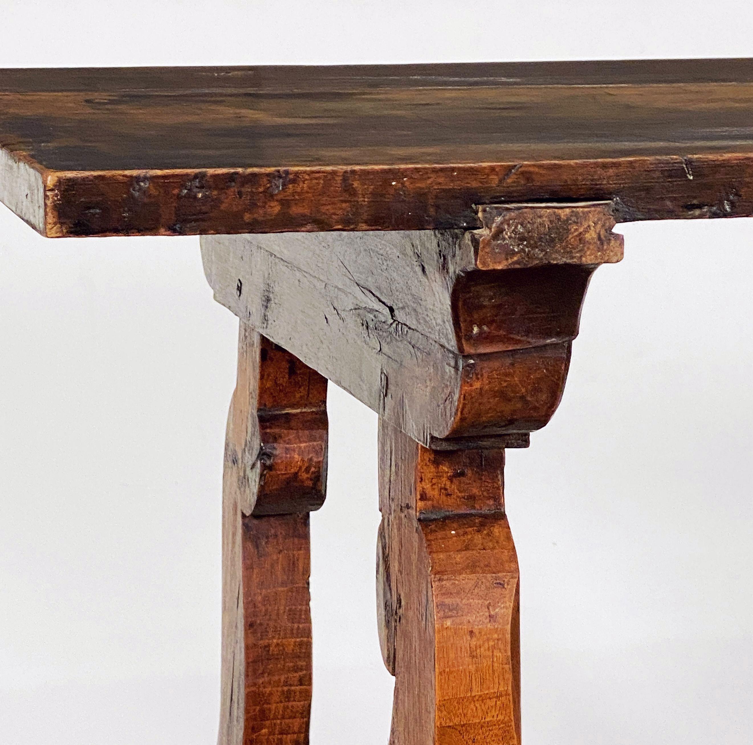 Spanish Console or Trestle Table of Patinated Walnut with Metal Strap Supports For Sale 14