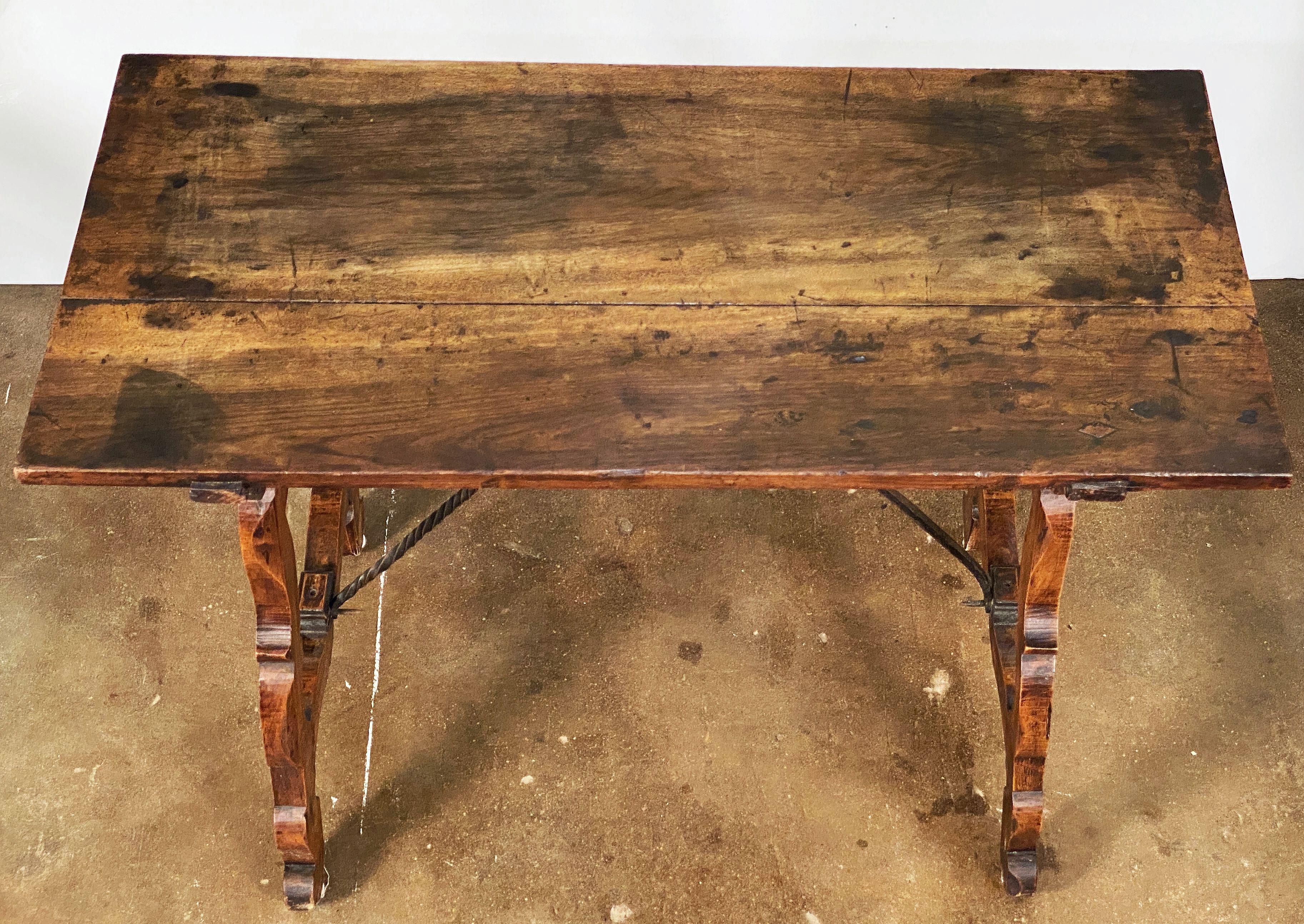 Spanish Console or Trestle Table of Patinated Walnut with Metal Strap Supports For Sale 4
