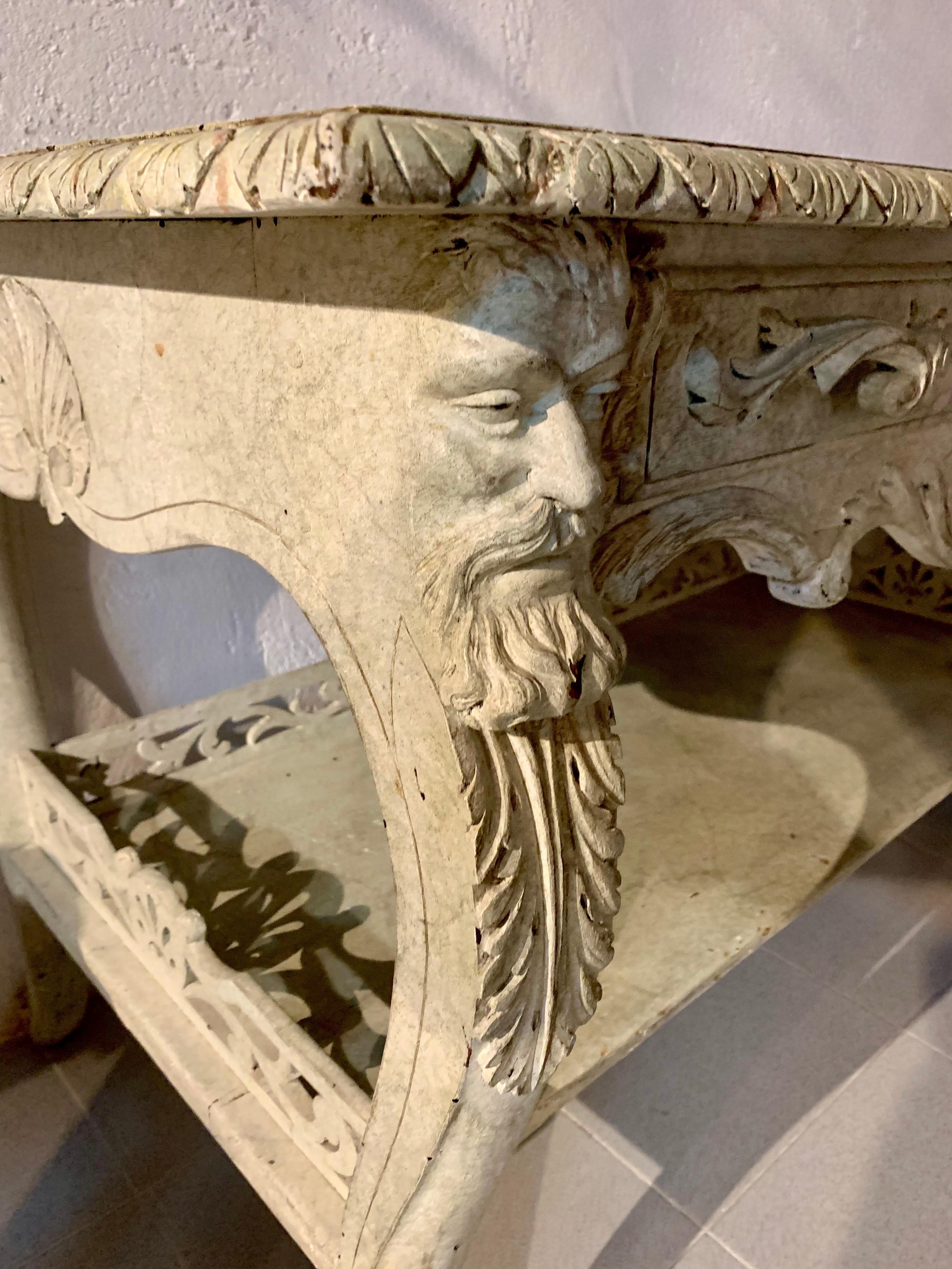 Spanish Console Table Bleached Carved Oak Wood For Sale 6