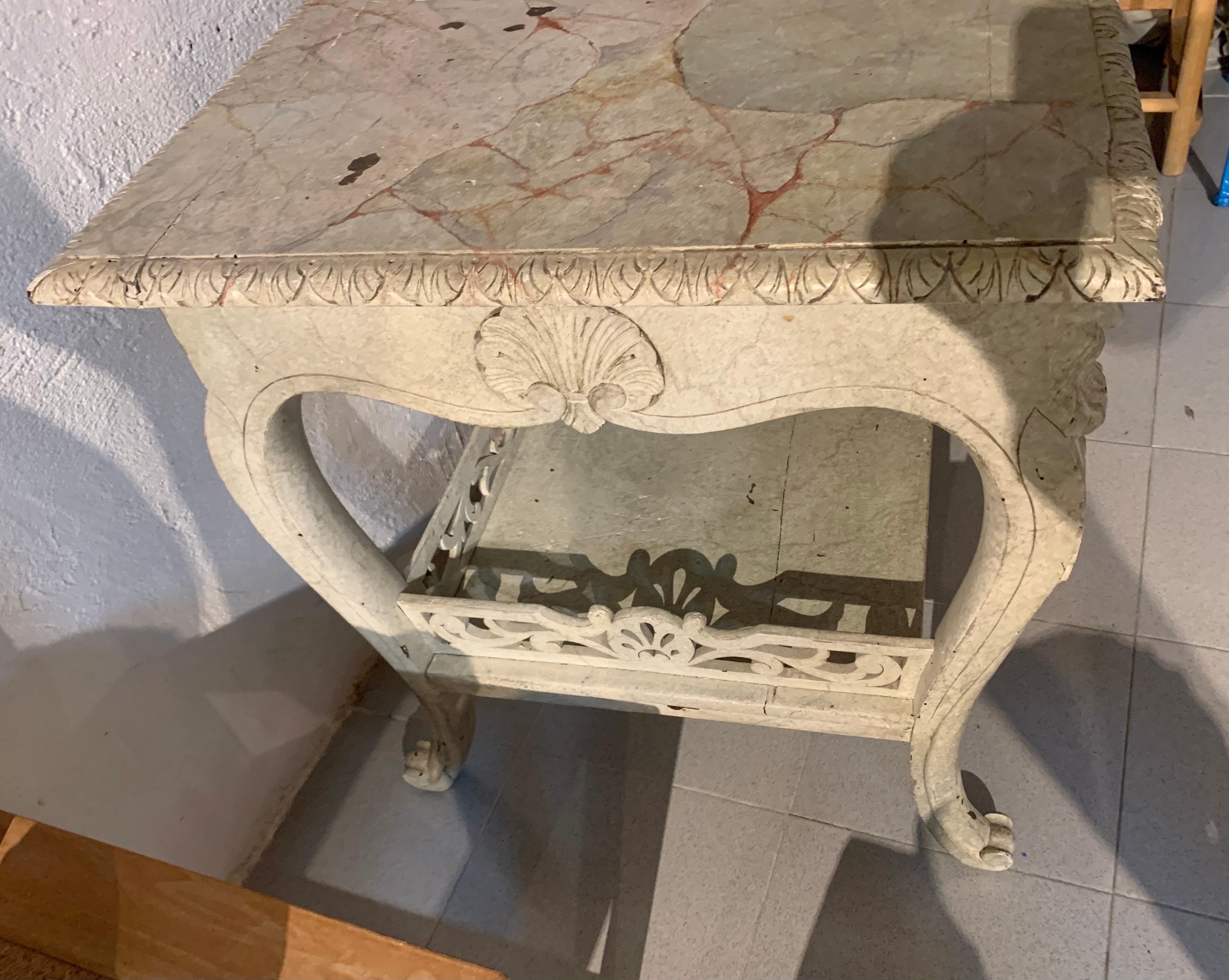 Spanish Console Table Bleached Carved Oak Wood For Sale 8