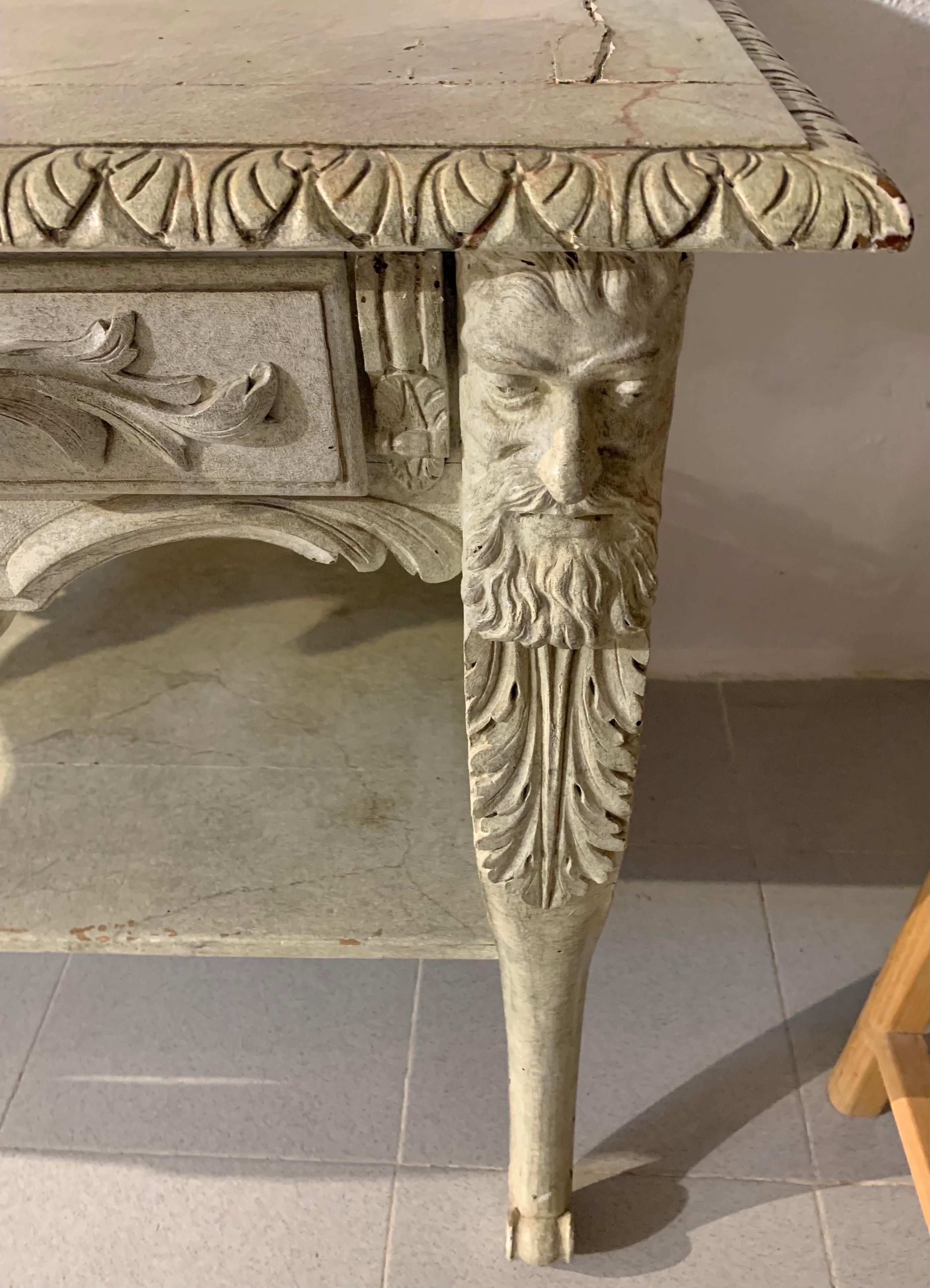 Spanish Console Table Bleached Carved Oak Wood For Sale 9
