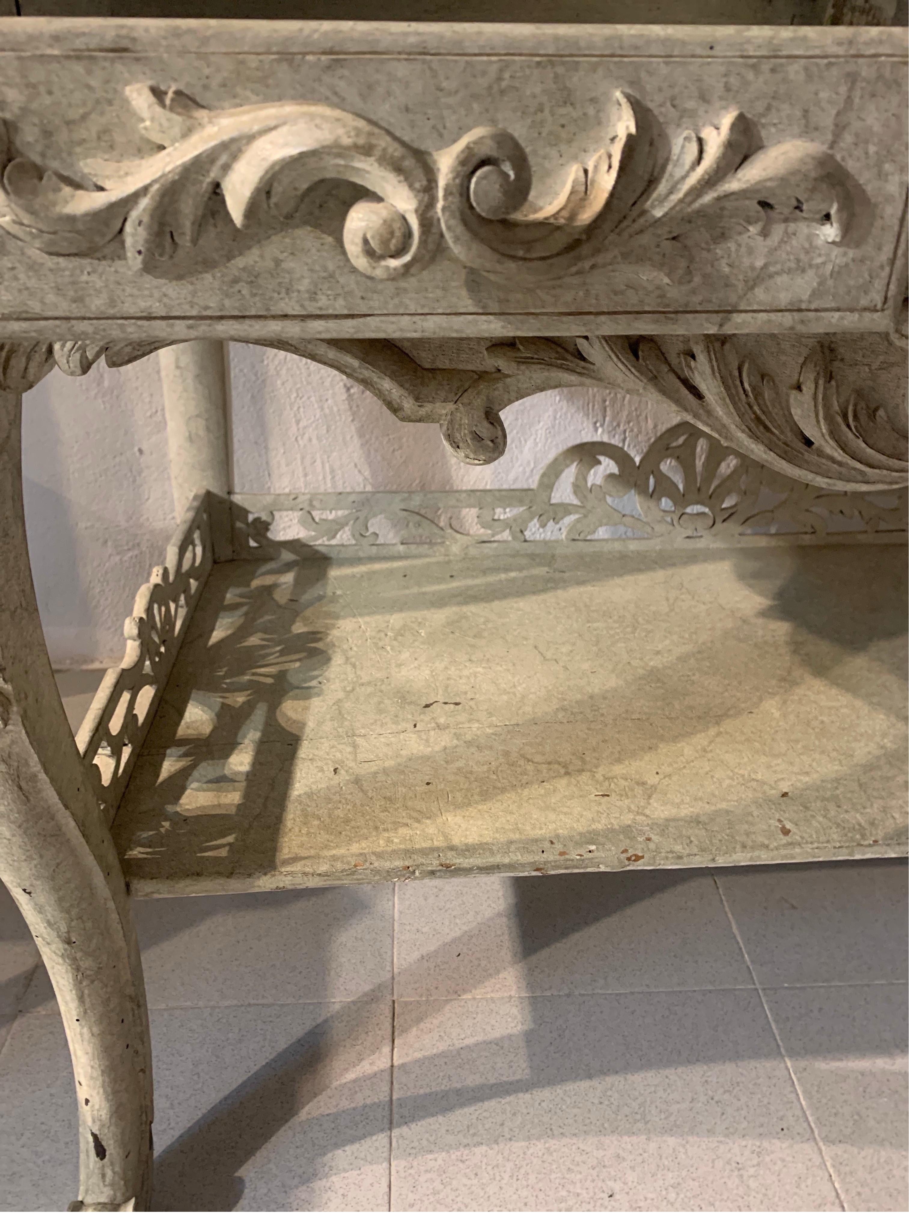 Spanish Console Table Bleached Carved Oak Wood For Sale 12