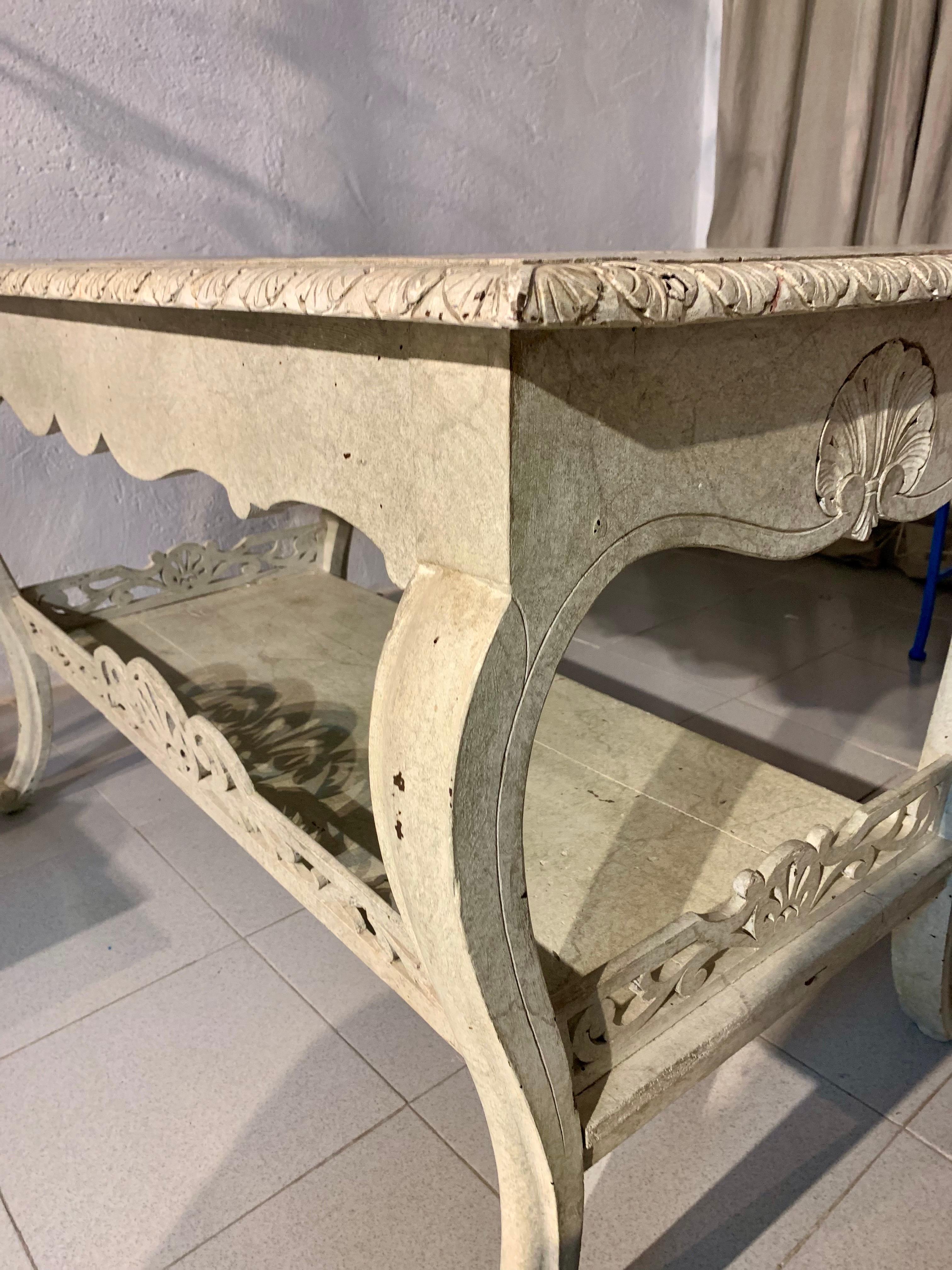 Spanish Console Table Bleached Carved Oak Wood For Sale 13