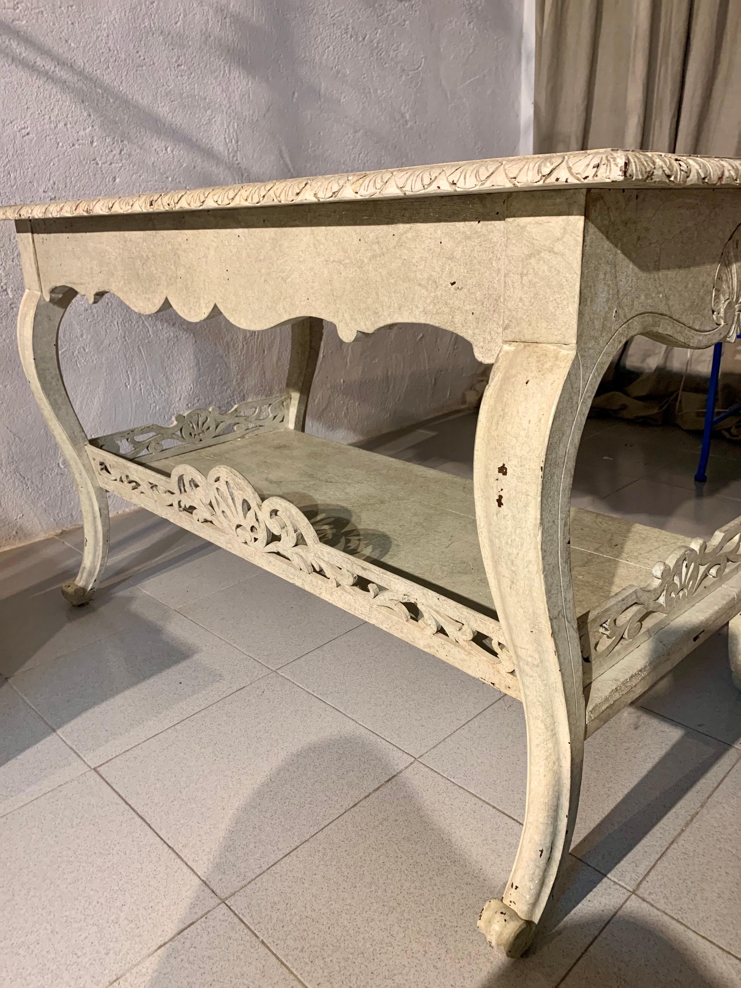 Spanish Console Table Bleached Carved Oak Wood For Sale 1
