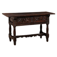 Spanish Console Table Carved with Heart & Floral Accents, Early to Mid 18th C.