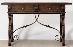 Spanish Console Table of Oak and Wrought Iron