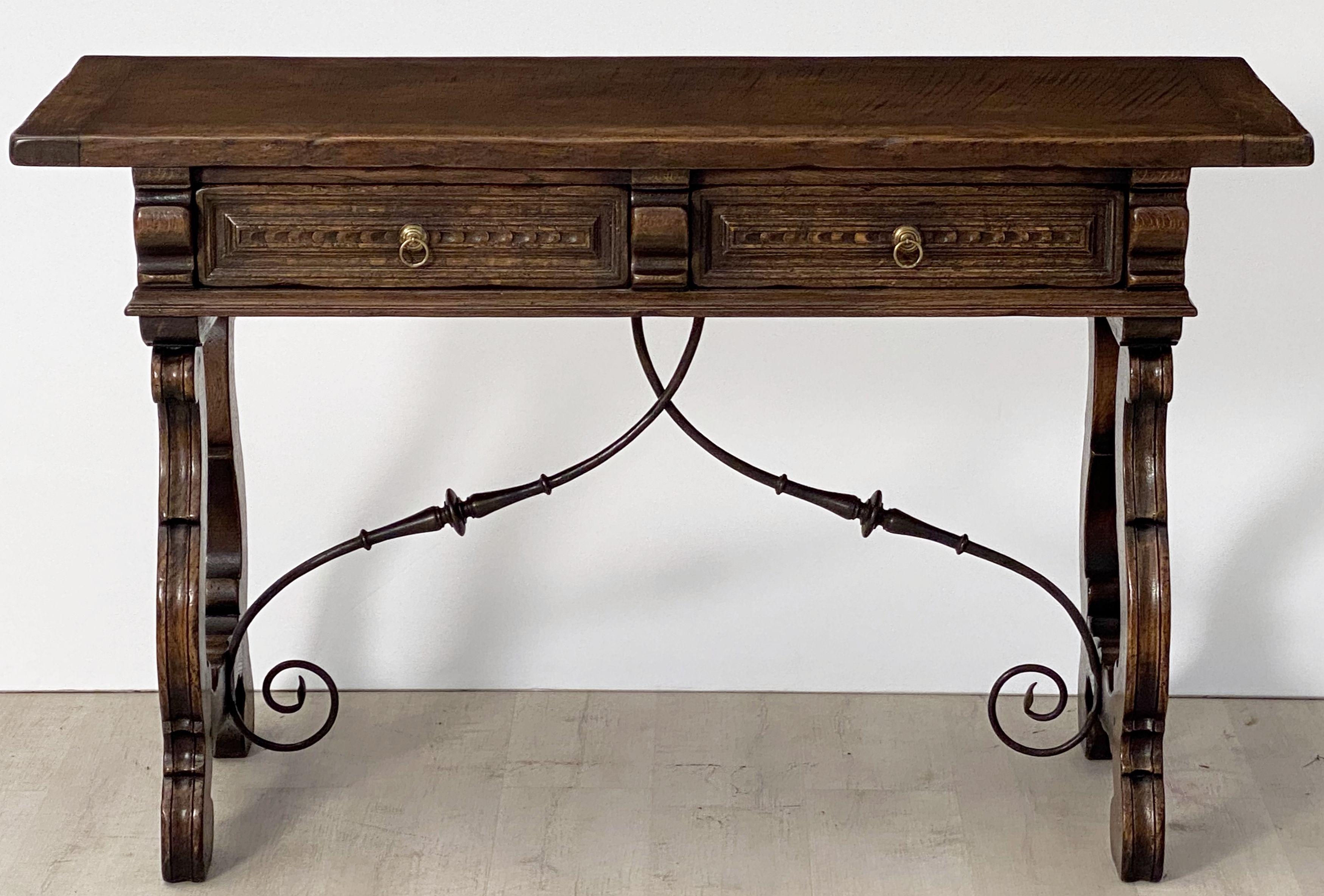 20th Century Spanish Console Table of Oak and Wrought Iron