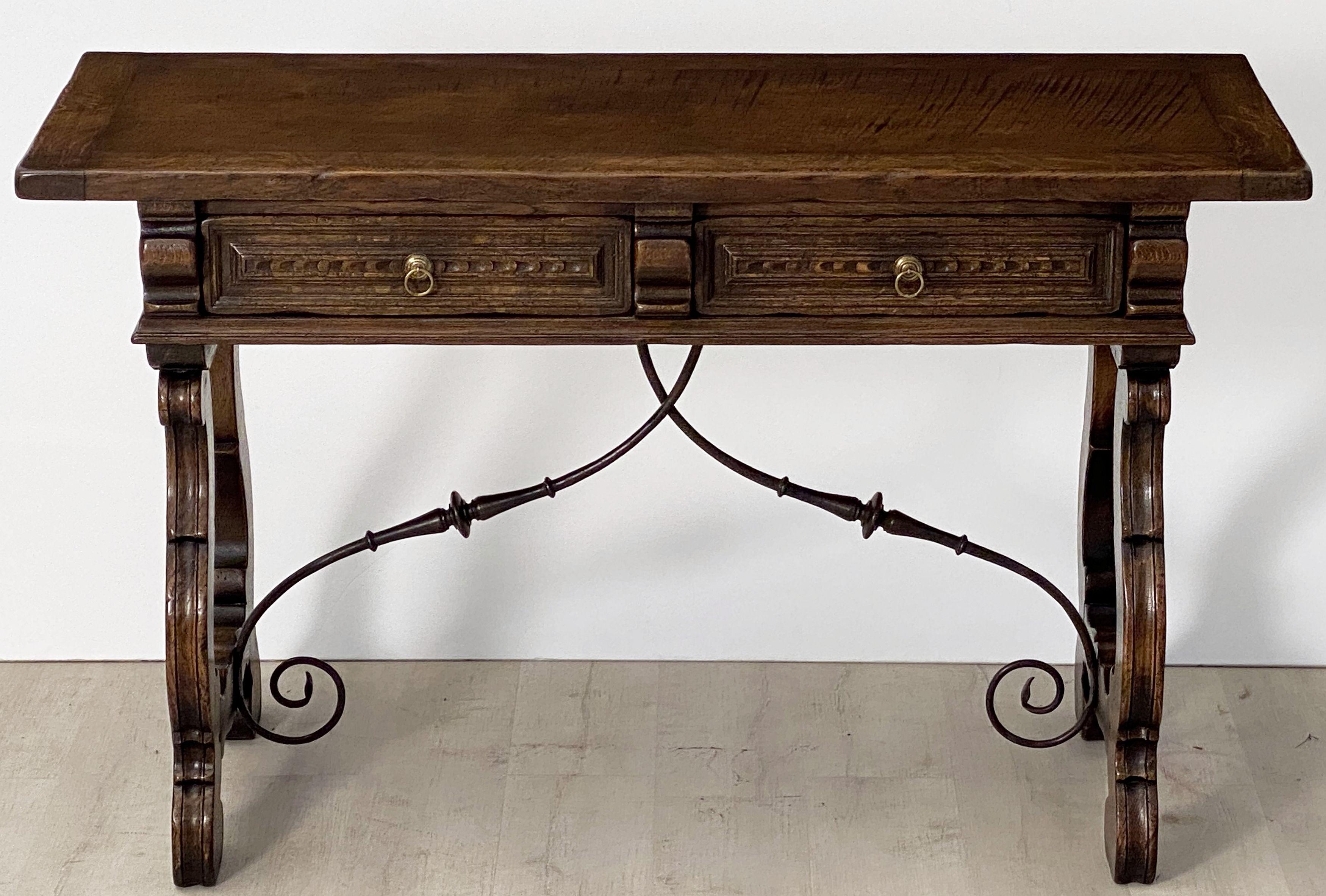 Spanish Console Table of Oak and Wrought Iron 1