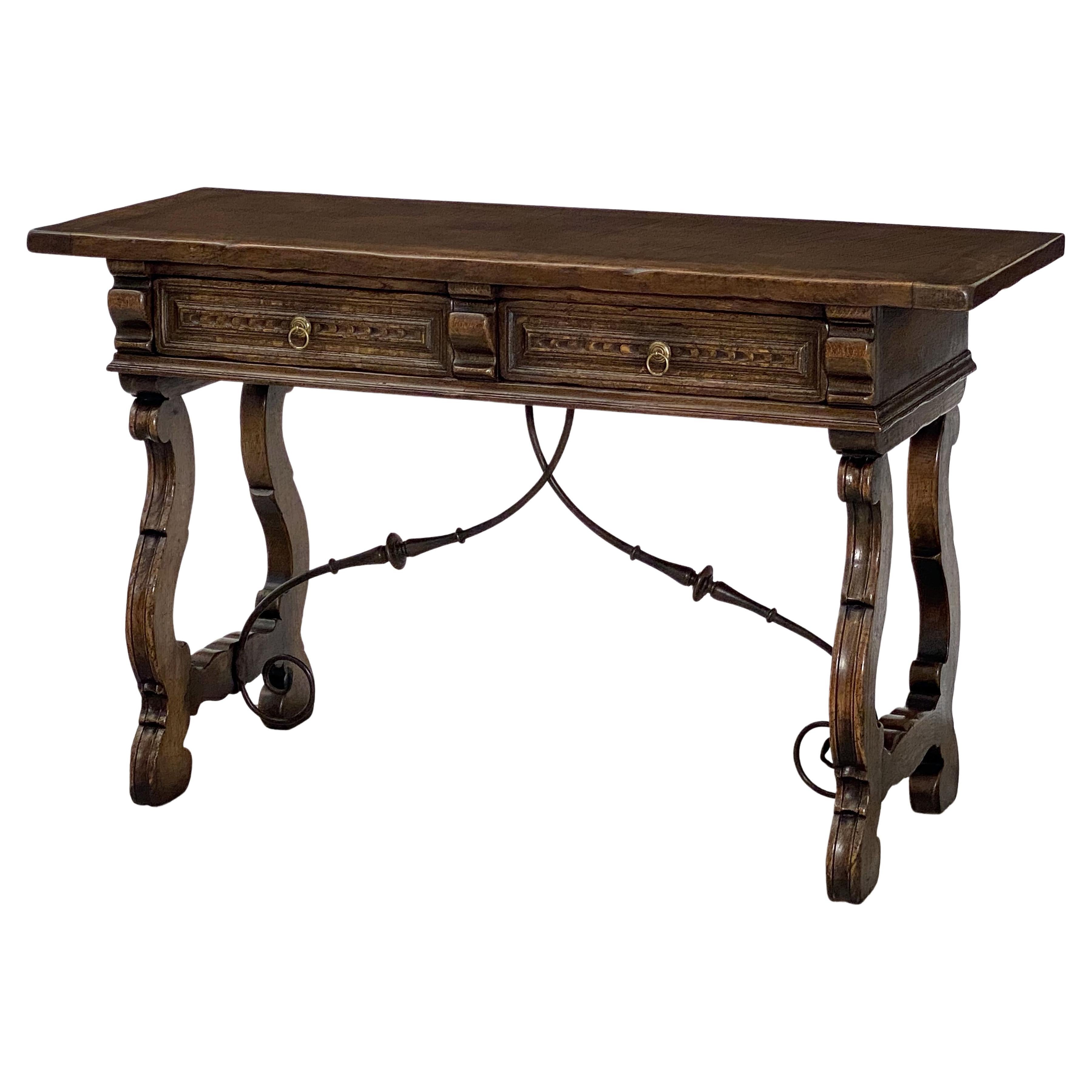 Spanish Console Table of Oak and Wrought Iron