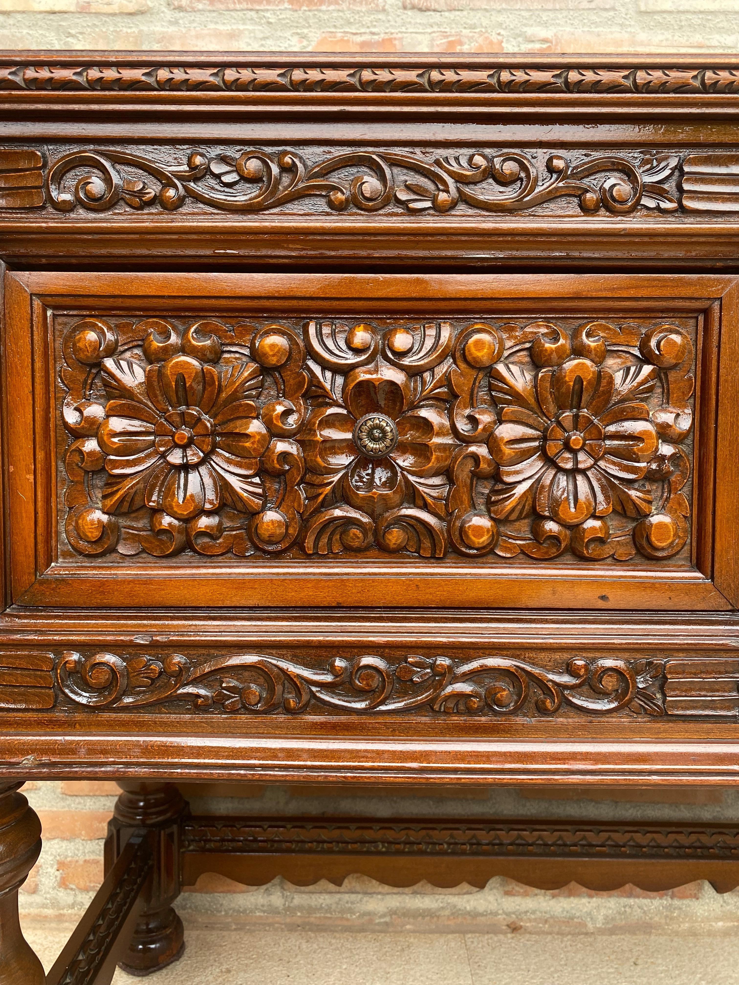 Spanish Console Table with Four Carved Drawers, 1930s For Sale 4