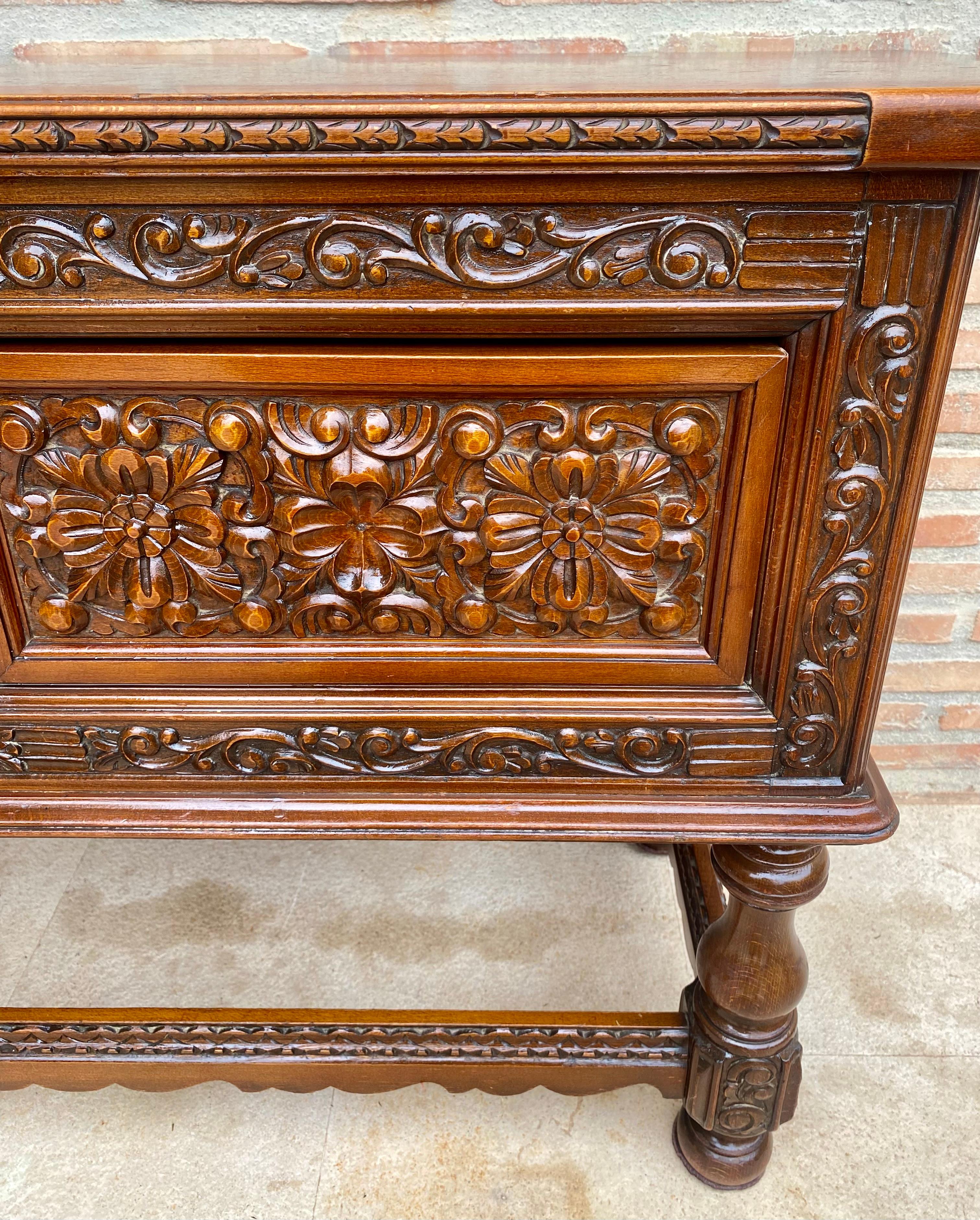 Spanish Console Table with Four Carved Drawers, 1930s For Sale 5