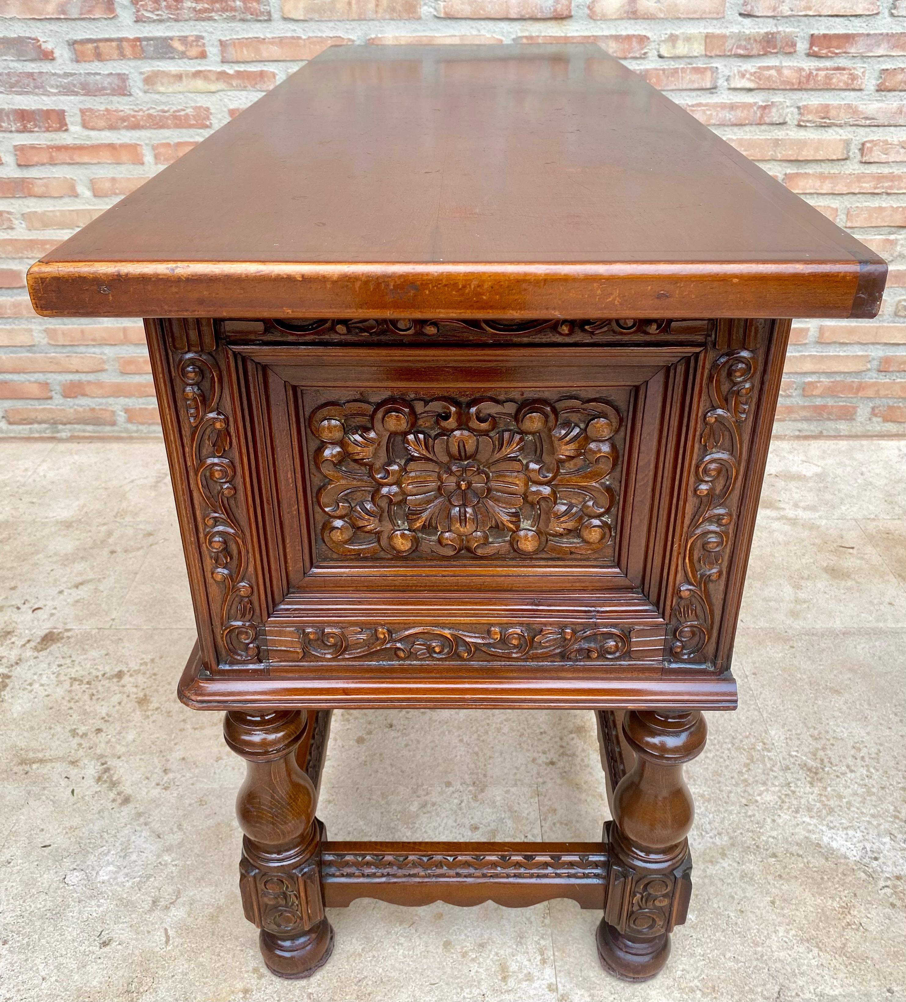20th Century Spanish Console Table with Four Carved Drawers, 1930s For Sale
