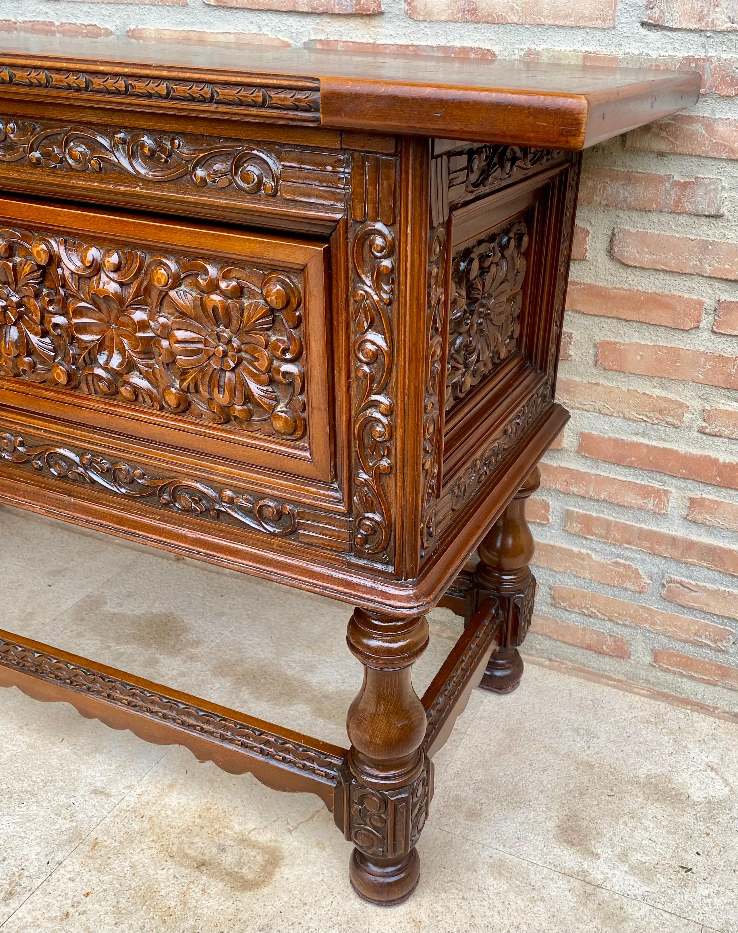 Spanish Console Table with Four Carved Drawers, 1930s For Sale 2