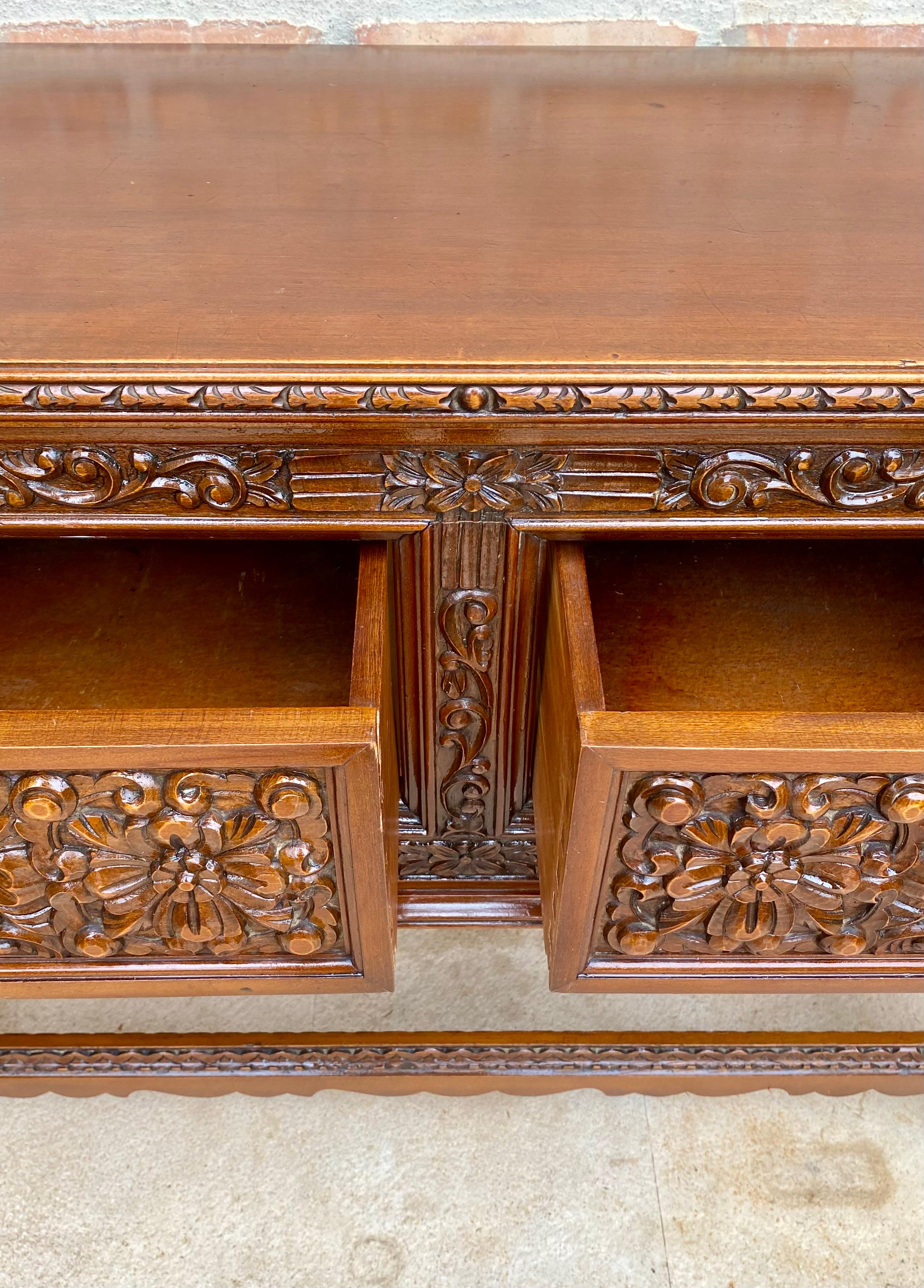 Spanish Console Table with Four Carved Drawers, 1930s For Sale 3