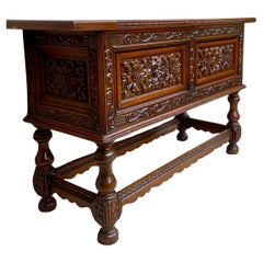 Antique Spanish Console Table with Four Carved Drawers, 1930s