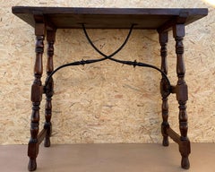 Spanish Console Table with Iron Stretcher and Shaped Legs, Side Table, Baroque