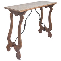Spanish Console Table with Iron Stretcher and Turned Legs, Side Table, Baroque