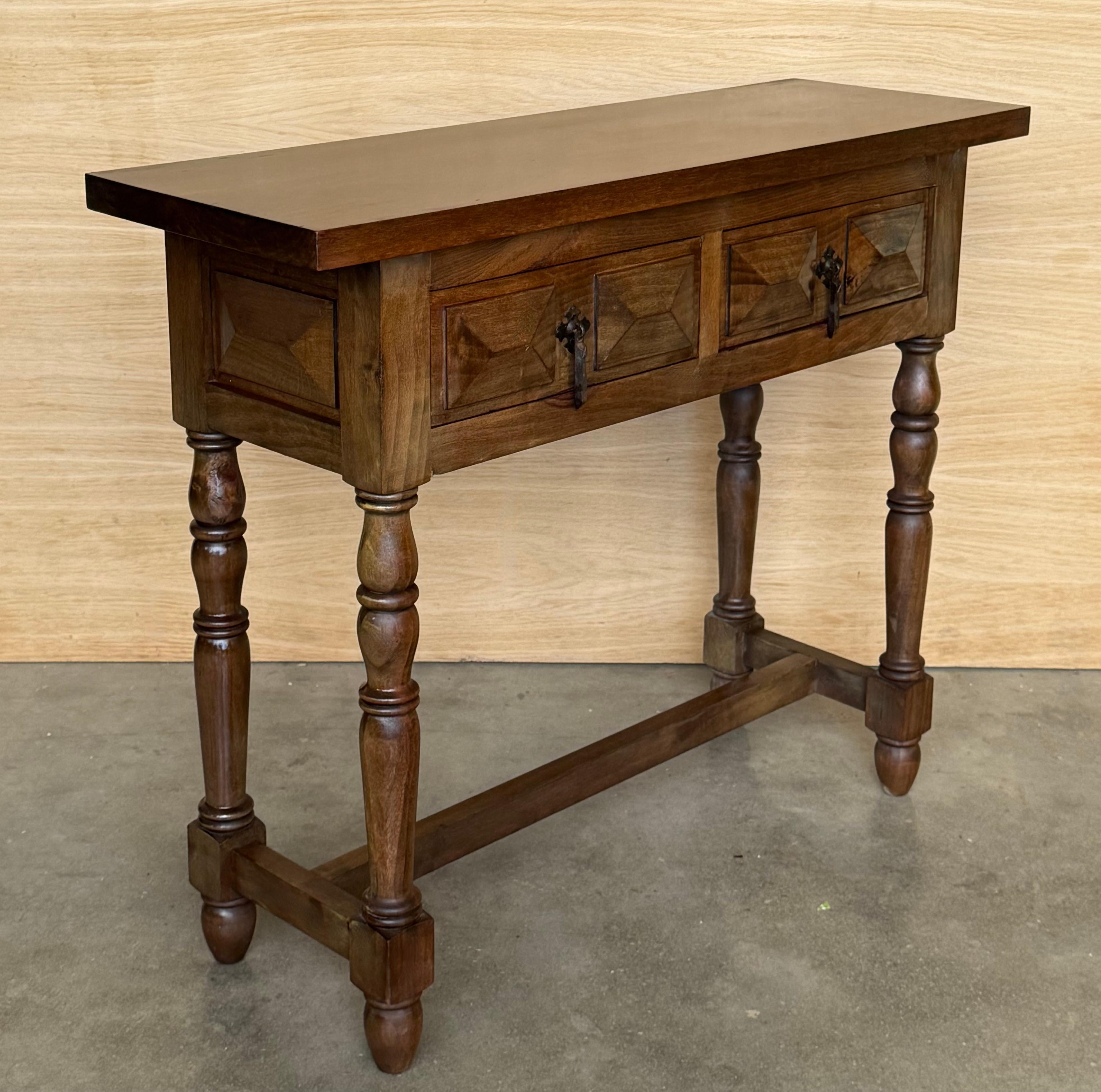 Spanish Console Table with Two Carved Drawers, 1900s For Sale 4