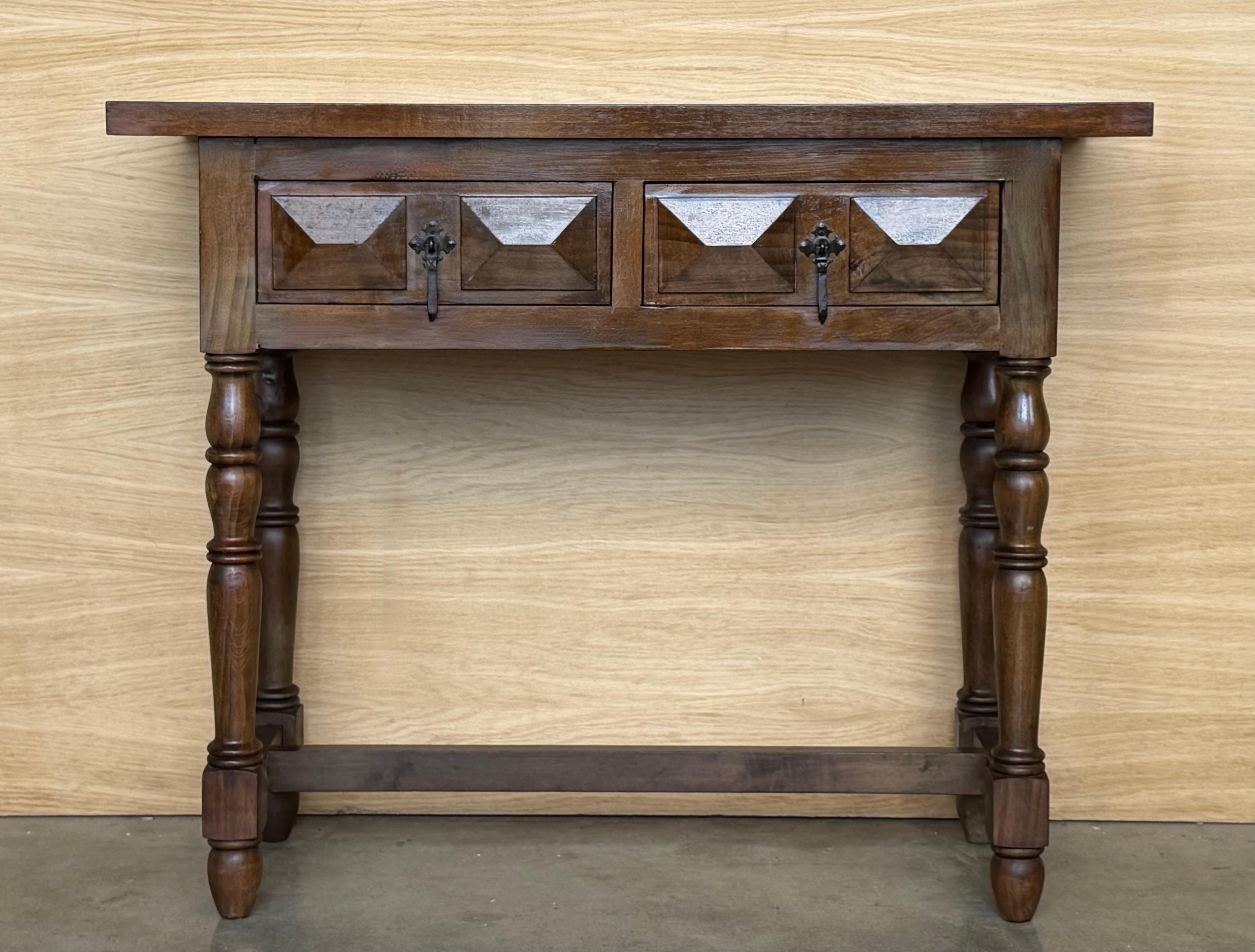Baroque Spanish Console Table with Two Carved Drawers, 1900s For Sale