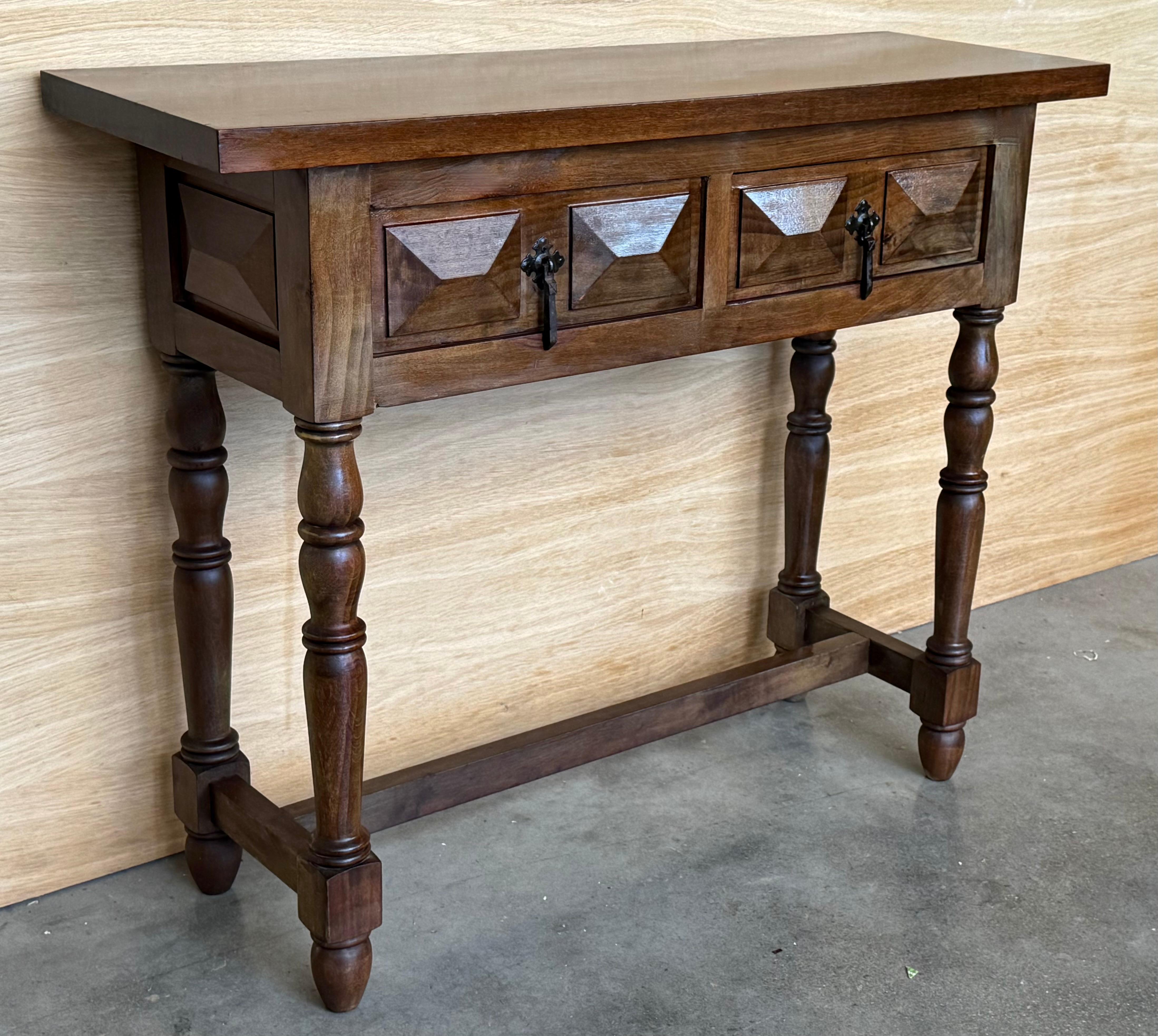 20th Century Spanish Console Table with Two Carved Drawers, 1900s For Sale